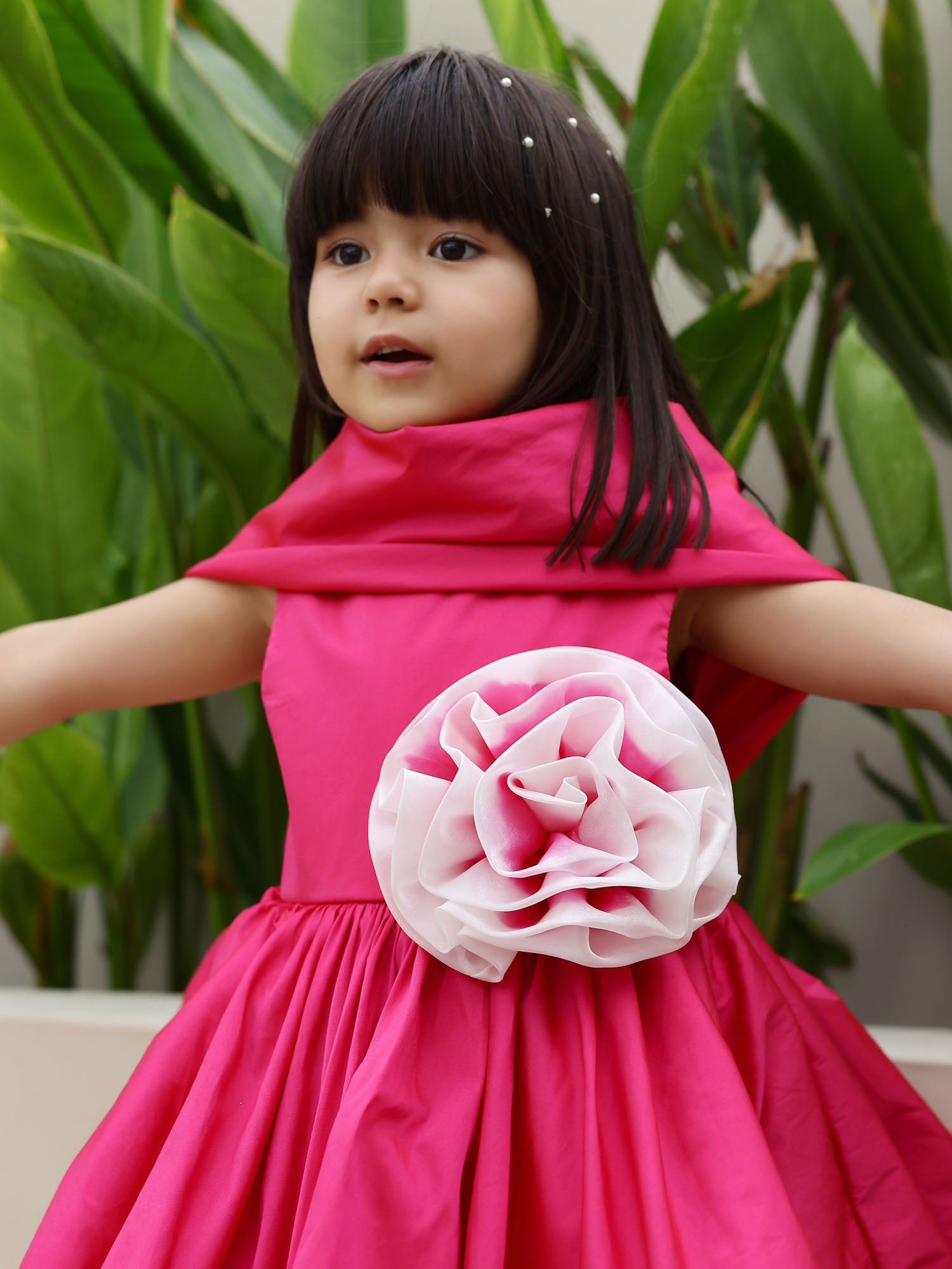 JANYAS CLOSET Princess Fuchsia Shawl Collar Dress