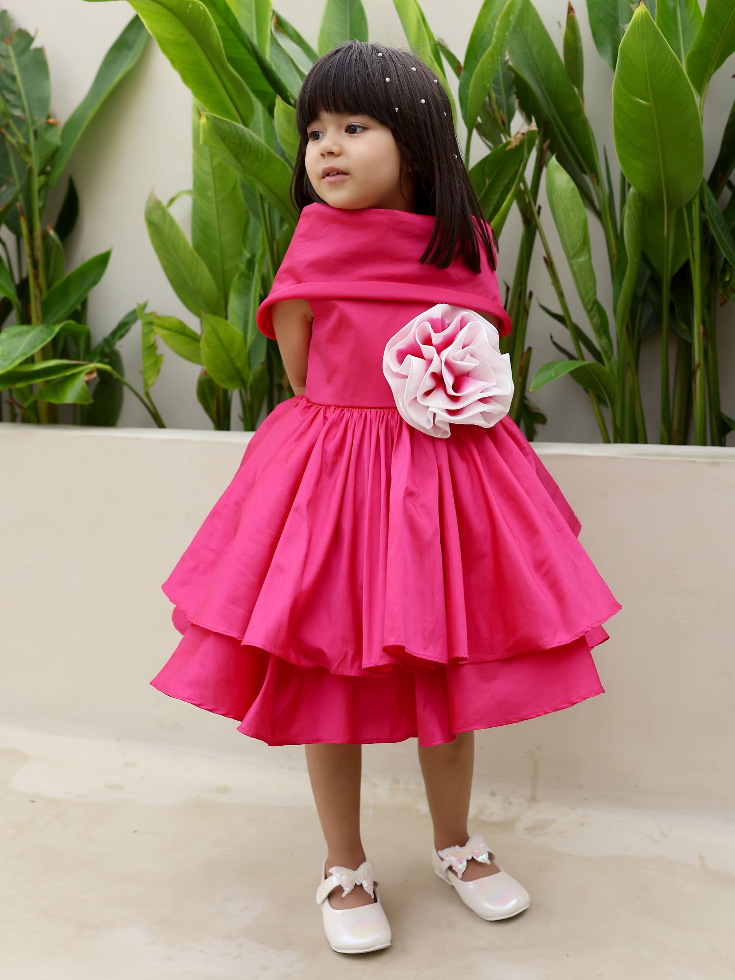 JANYAS CLOSET Princess Fuchsia Shawl Collar Dress