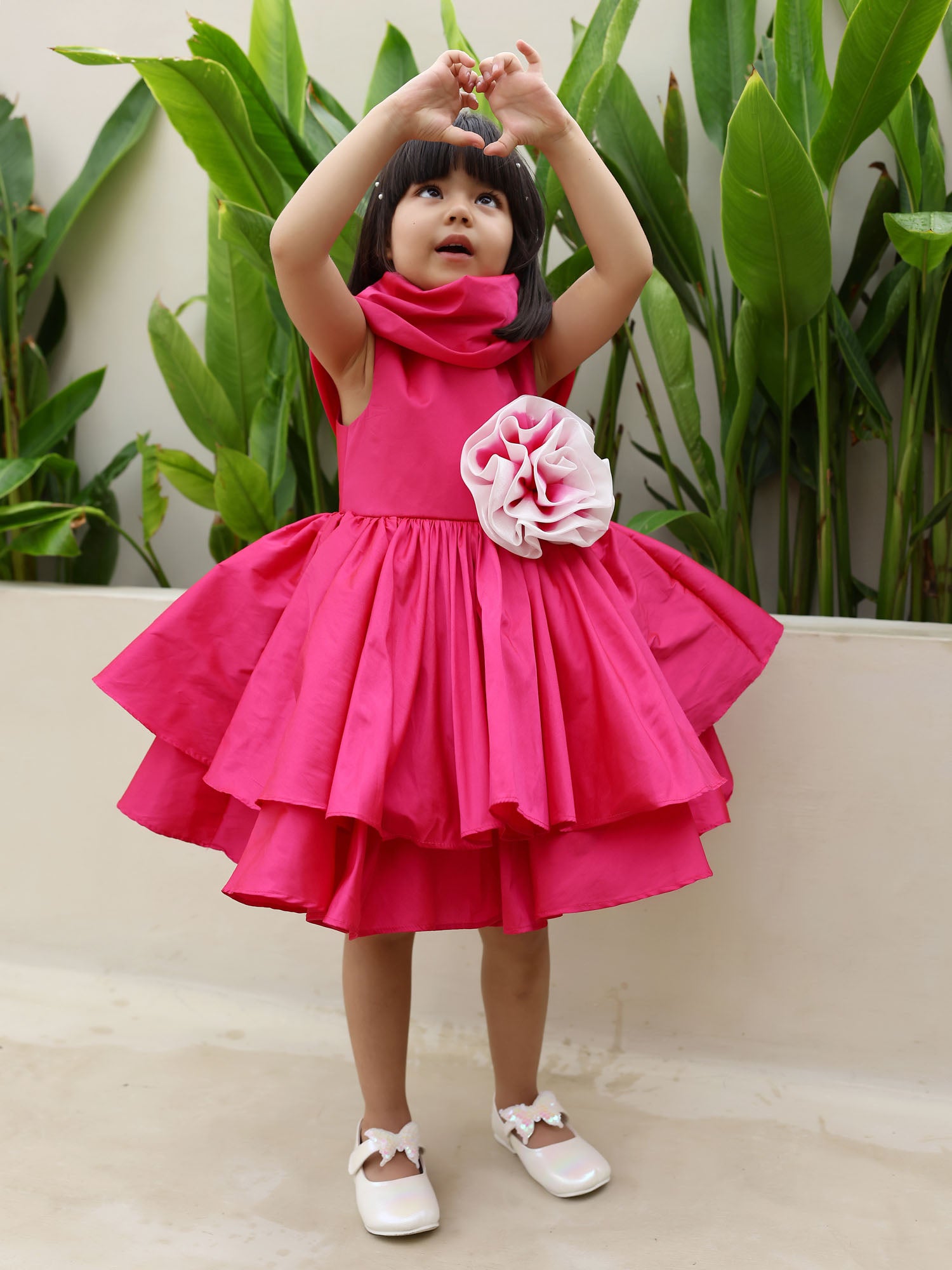 JANYAS CLOSET Princess Fuchsia Shawl Collar Dress