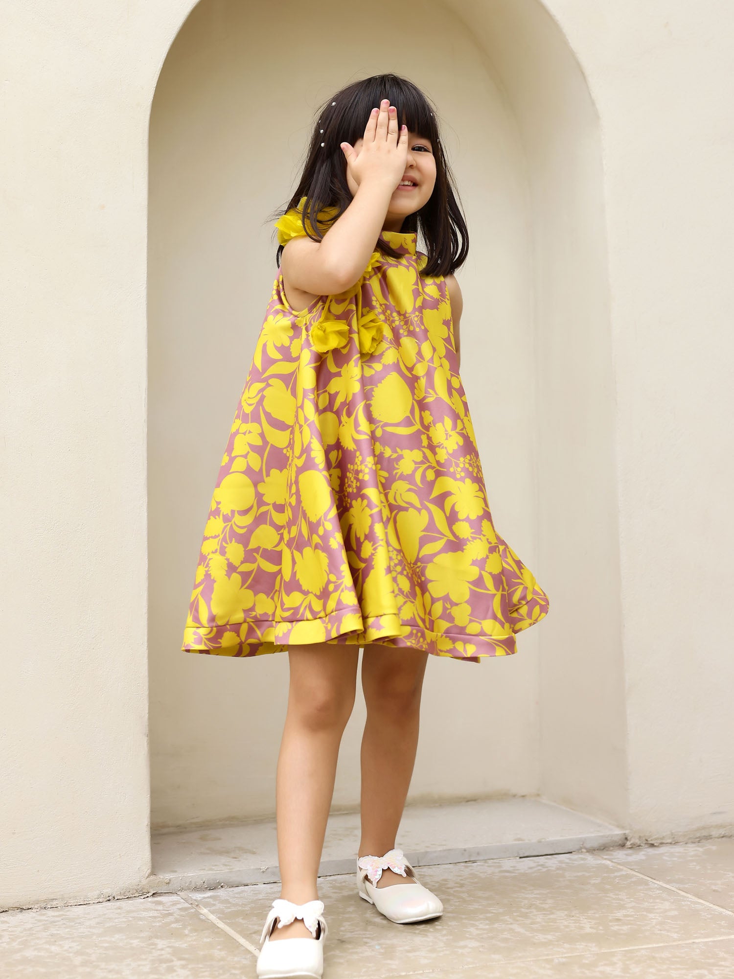 JANYAS CLOSET Yellow Printed Floral  Lulu Sunni Dress