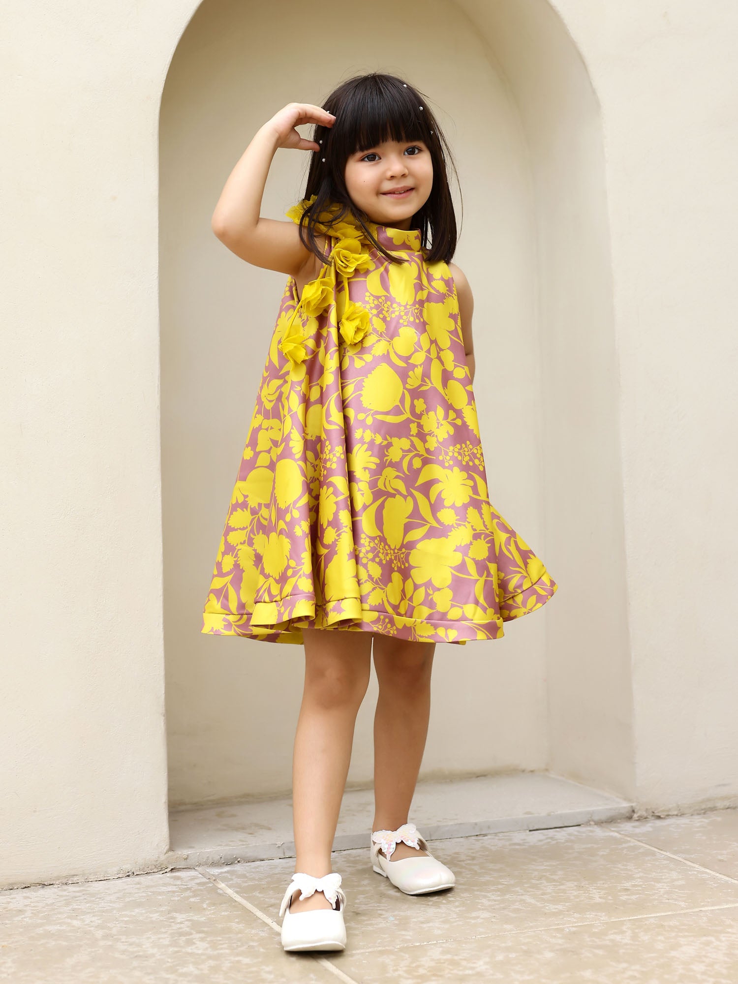 JANYAS CLOSET Yellow Printed Floral  Lulu Sunni Dress
