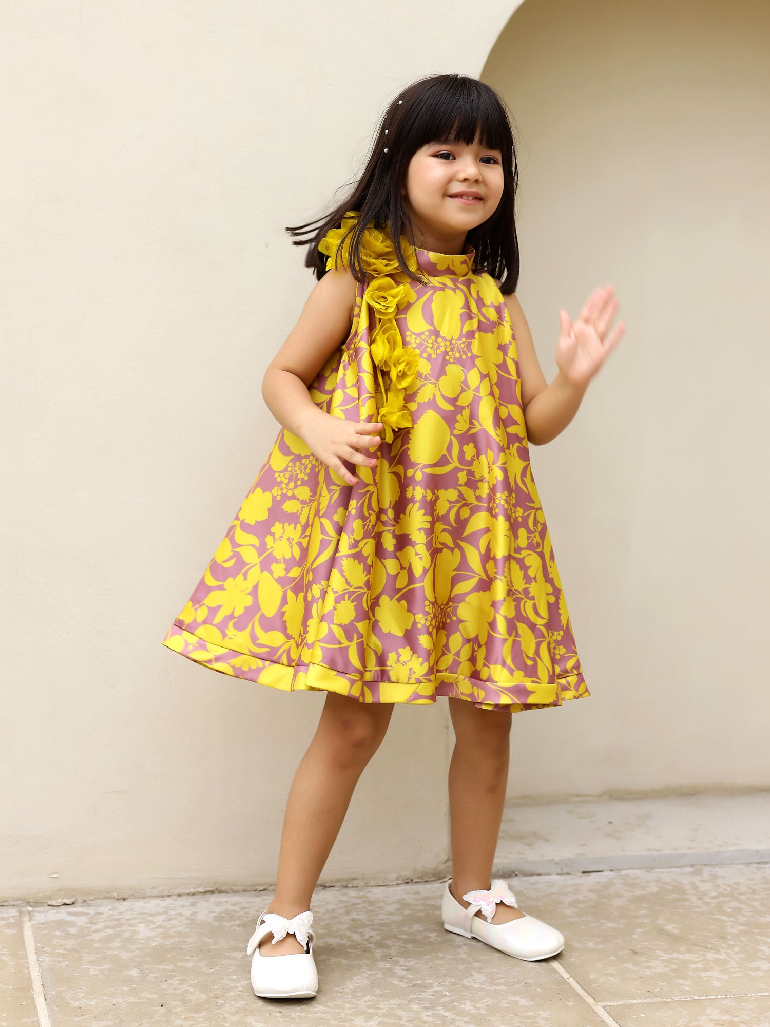 JANYAS CLOSET Yellow Printed Floral  Lulu Sunni Dress