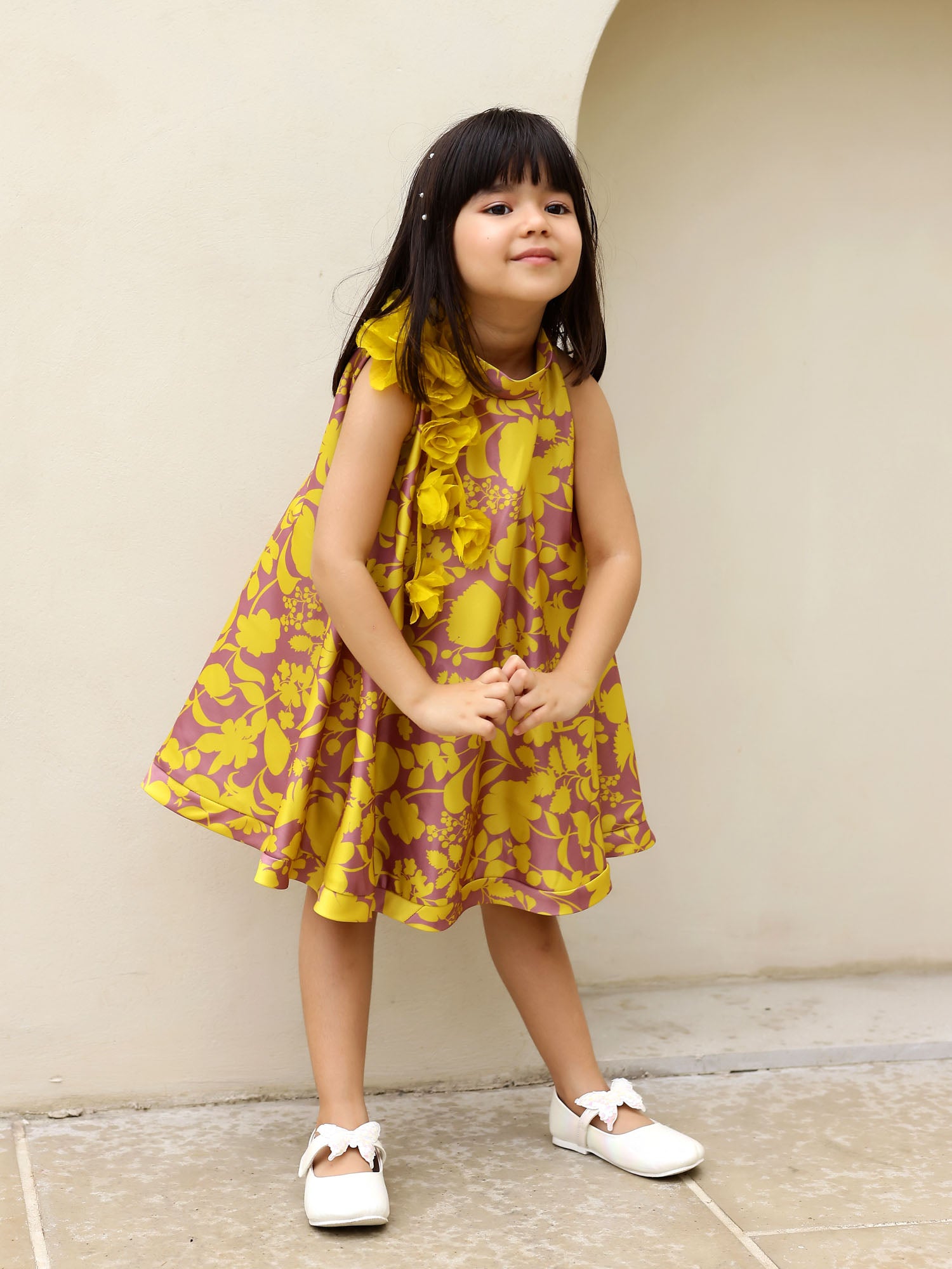 JANYAS CLOSET Yellow Printed Floral  Lulu Sunni Dress