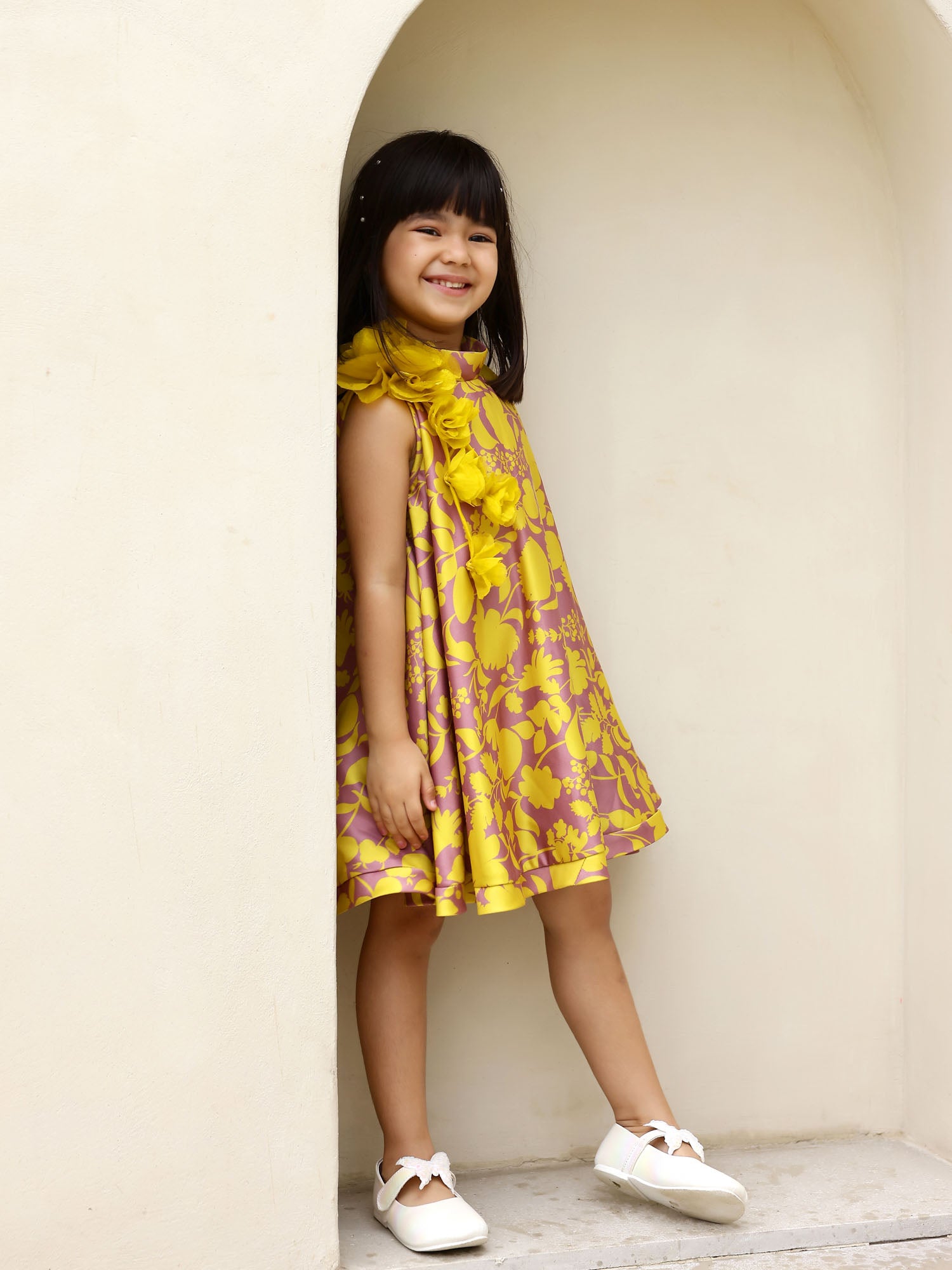 JANYAS CLOSET Yellow Printed Floral  Lulu Sunni Dress