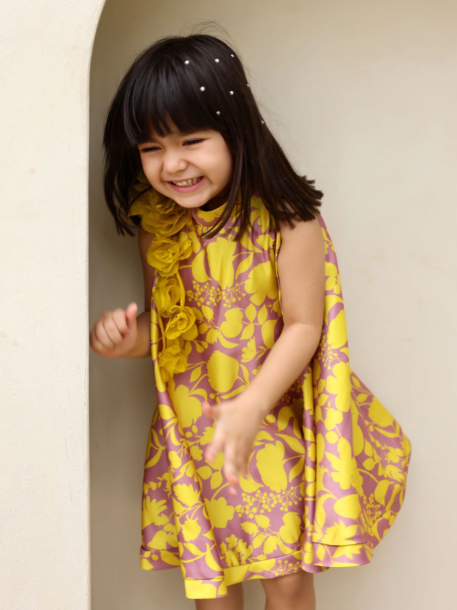 JANYAS CLOSET Yellow Printed Floral  Lulu Sunni Dress