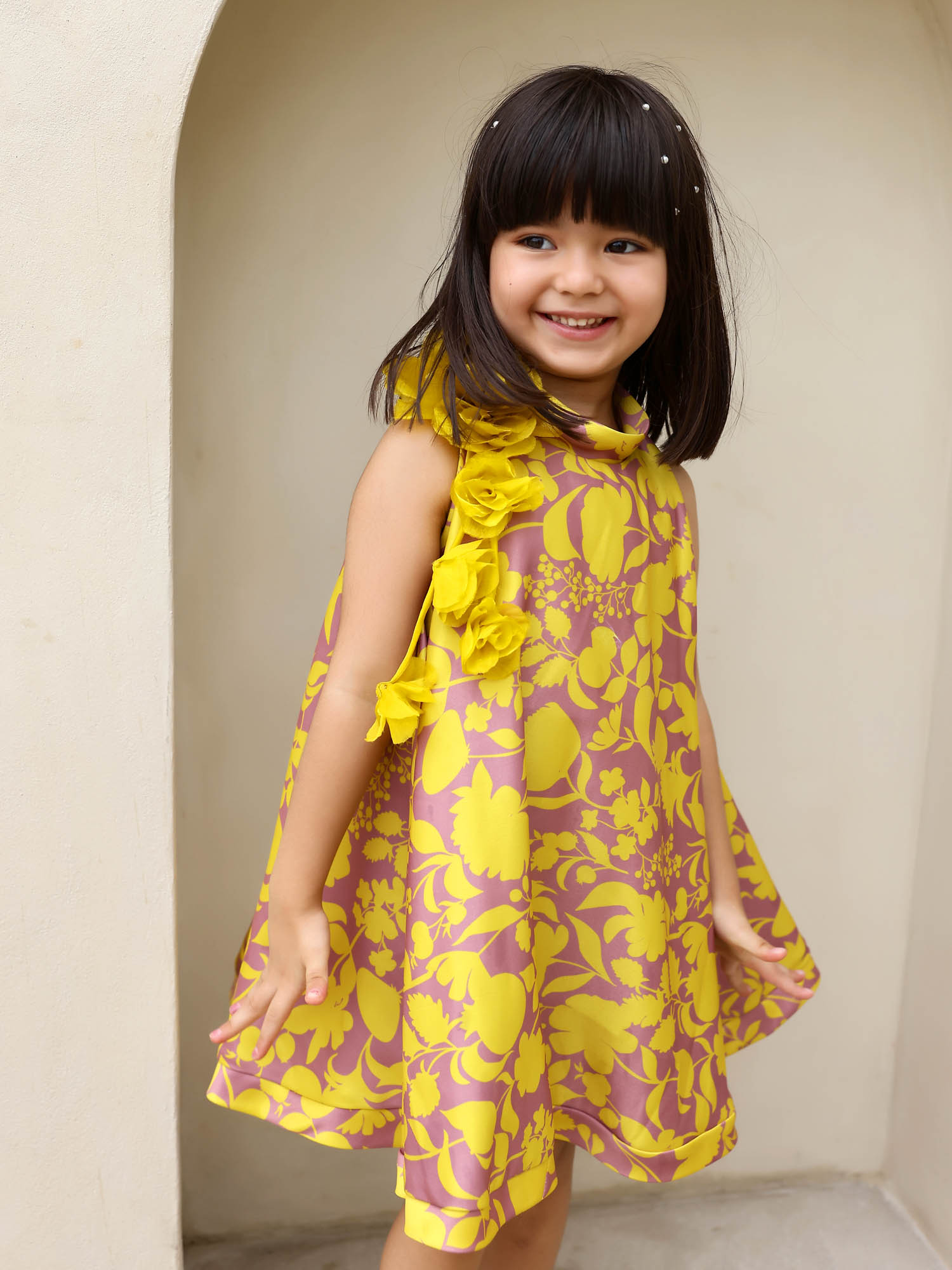 JANYAS CLOSET Yellow Printed Floral  Lulu Sunni Dress