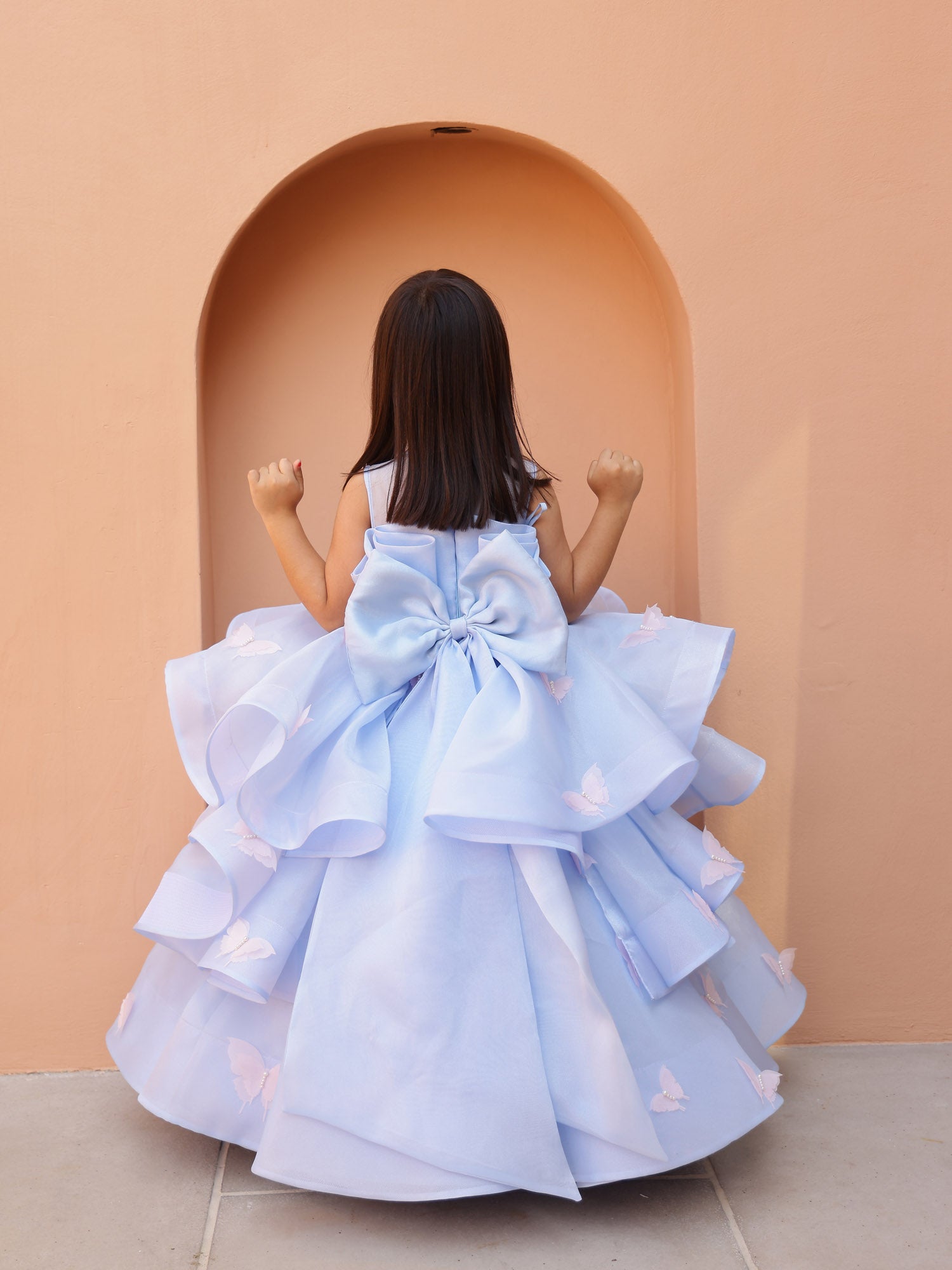 JANYAS CLOSET Blue Butterfly Ballerina Tiers Couture Gown
