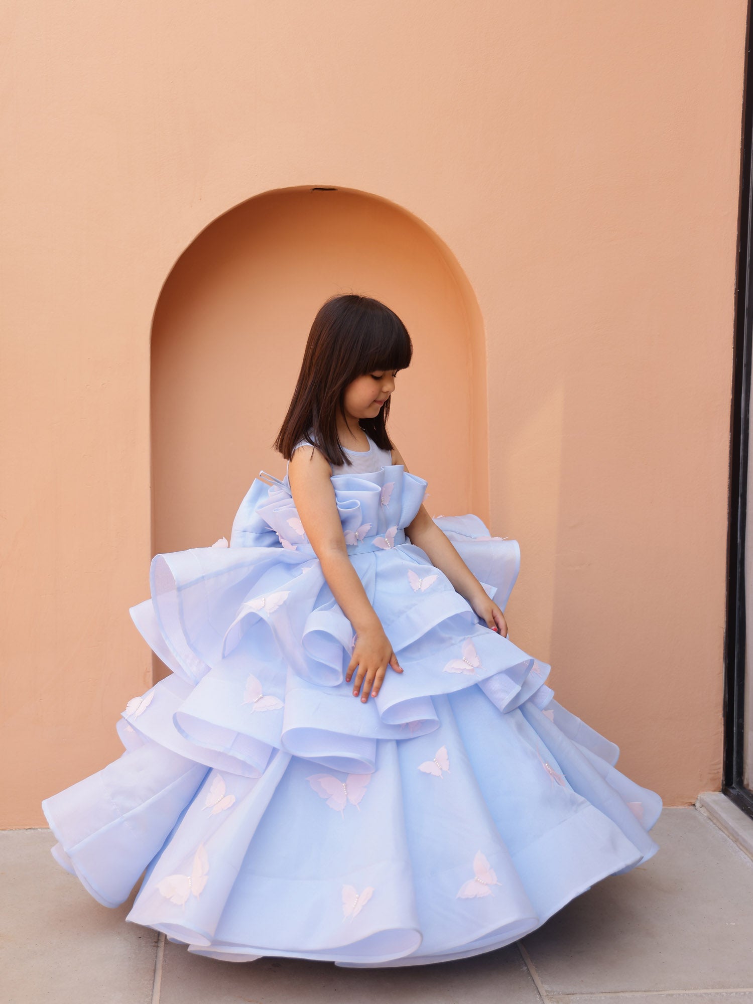 JANYAS CLOSET Blue Butterfly Ballerina Tiers Couture Gown