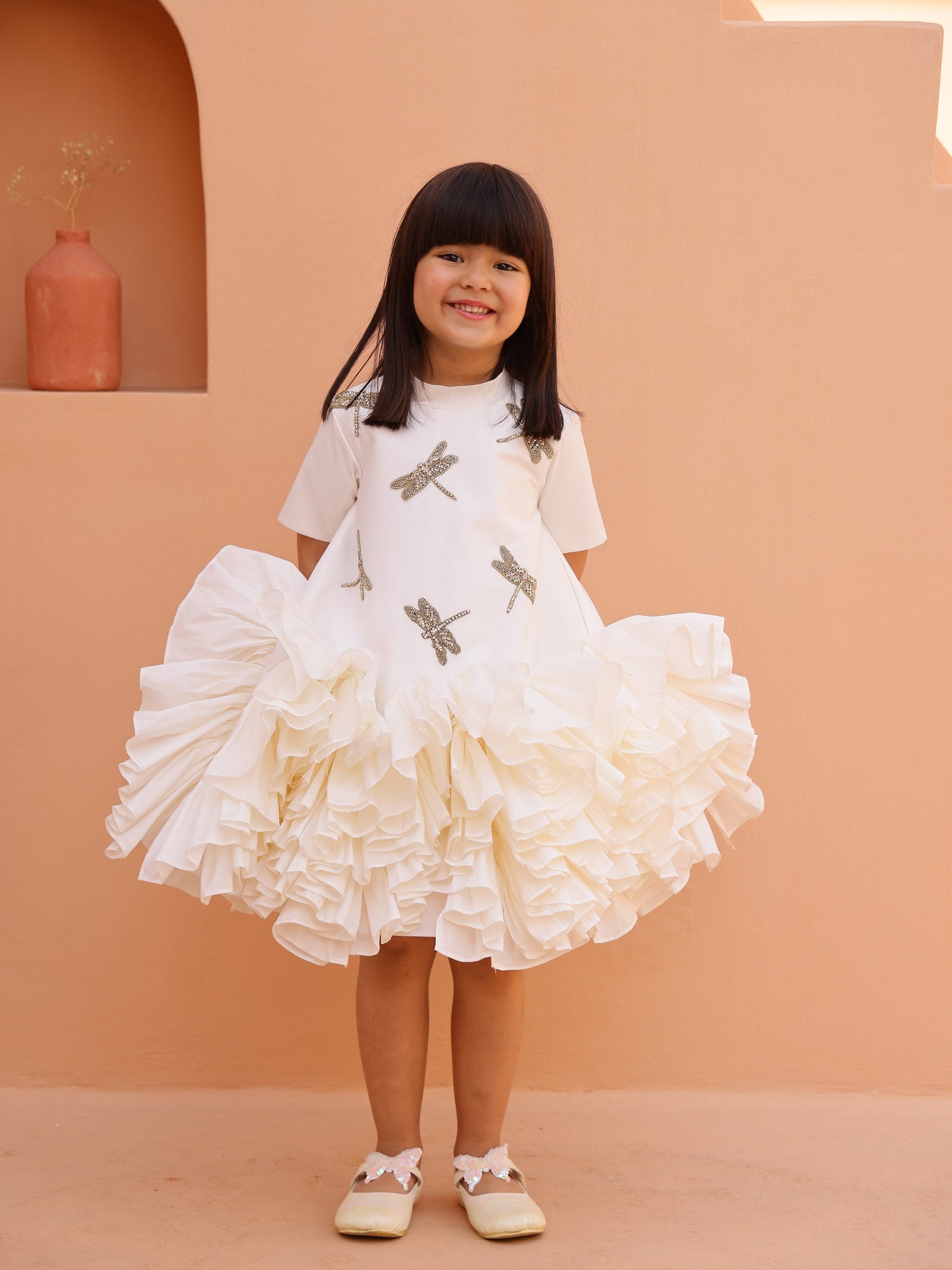 JANYAS CLOSET White Whispering Ruffle Dress