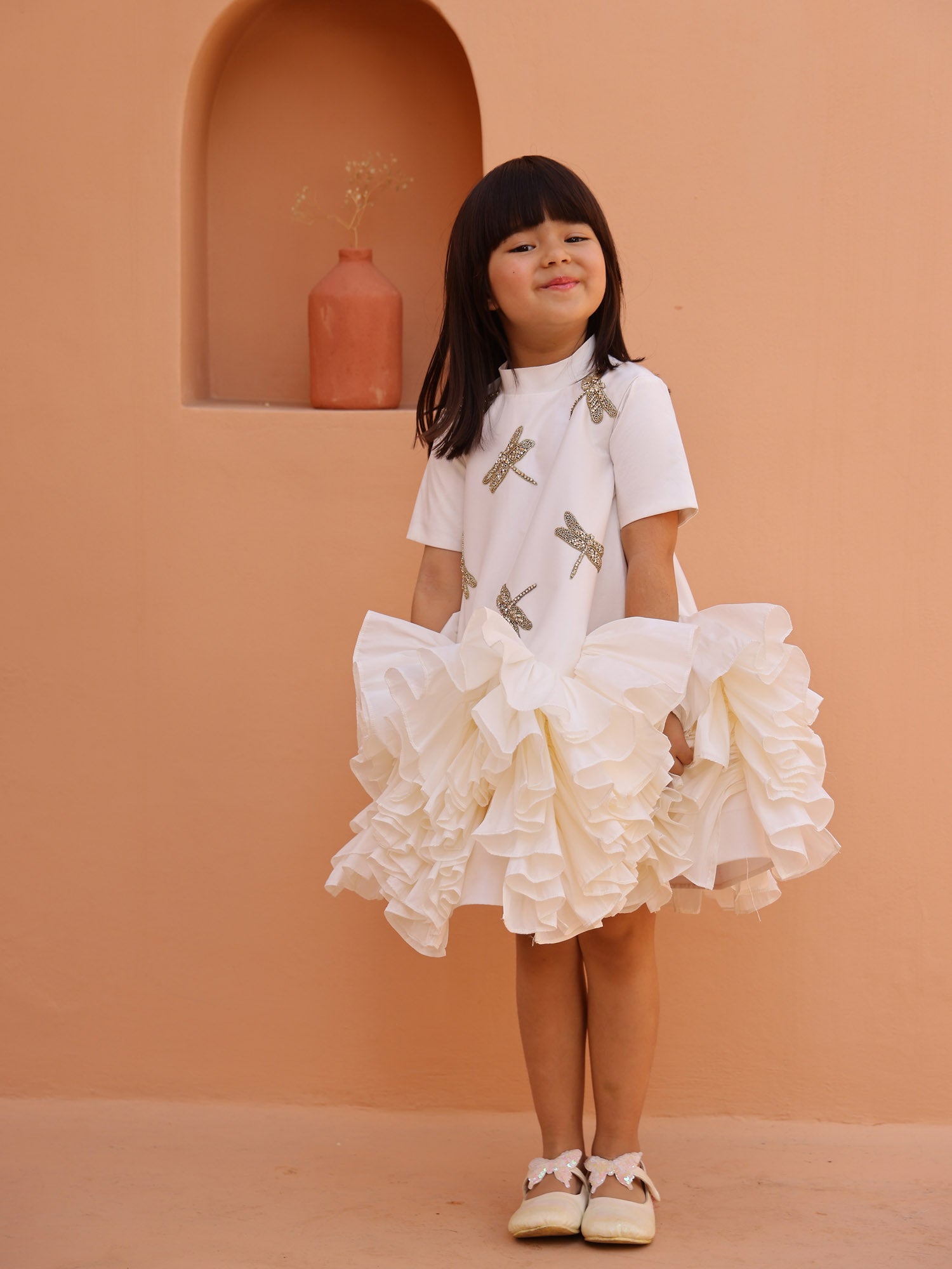 JANYAS CLOSET White Whispering Ruffle Dress