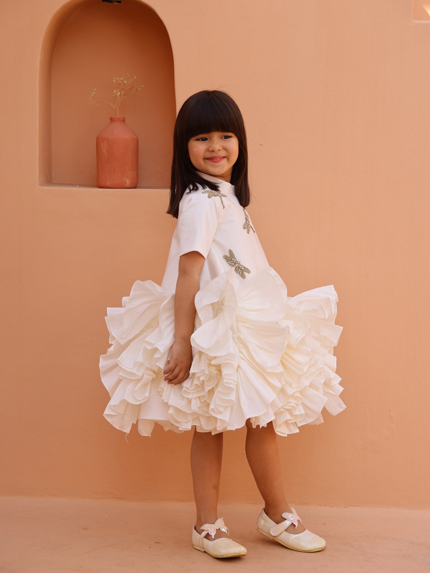JANYAS CLOSET White Whispering Ruffle Dress