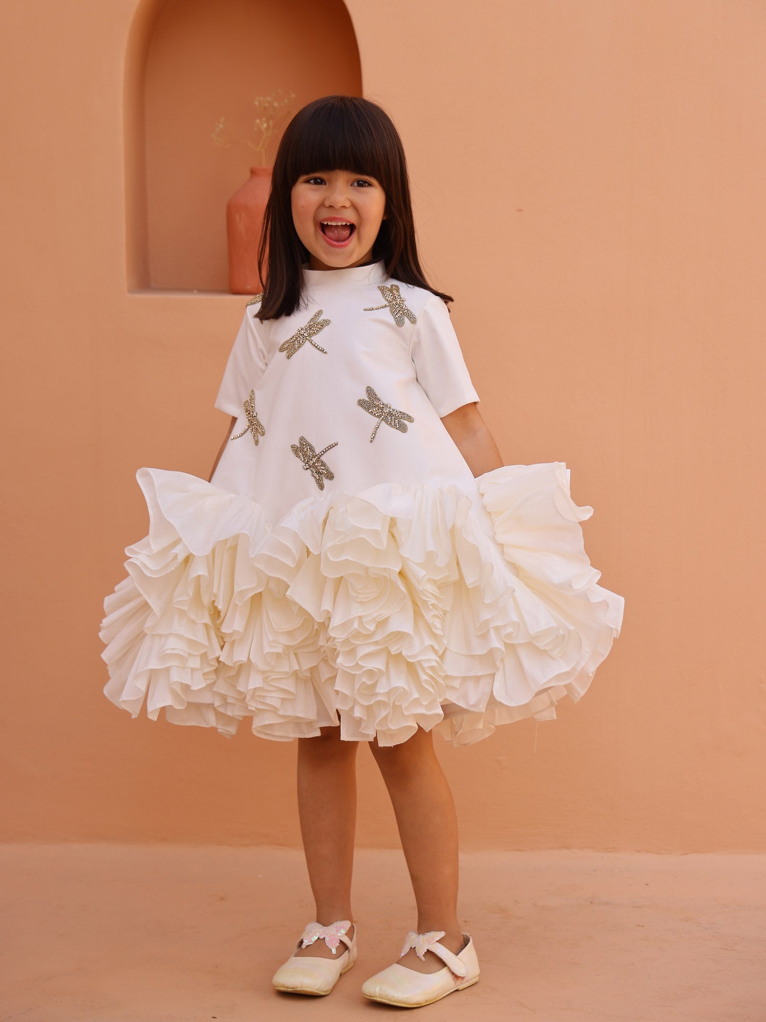 JANYAS CLOSET White Whispering Ruffle Dress