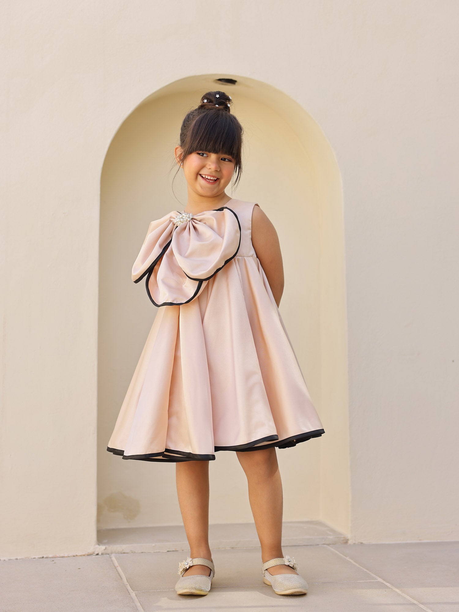 JANYAS CLOSET Luxe Champagne Flower Satin Dress