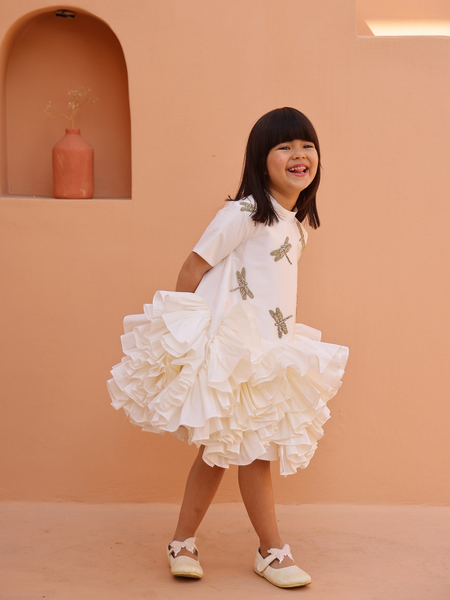 JANYAS CLOSET White Whispering Ruffle Dress