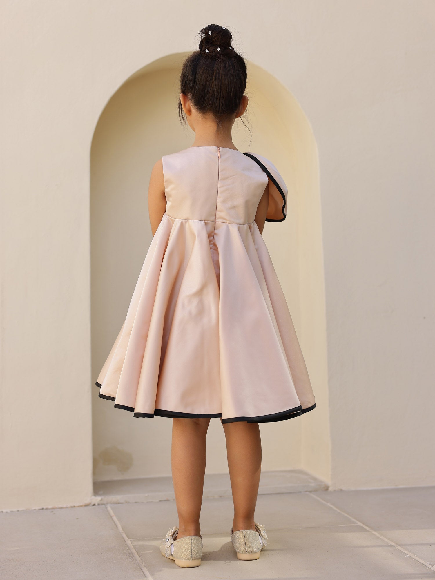 JANYAS CLOSET Luxe Champagne Flower Satin Dress