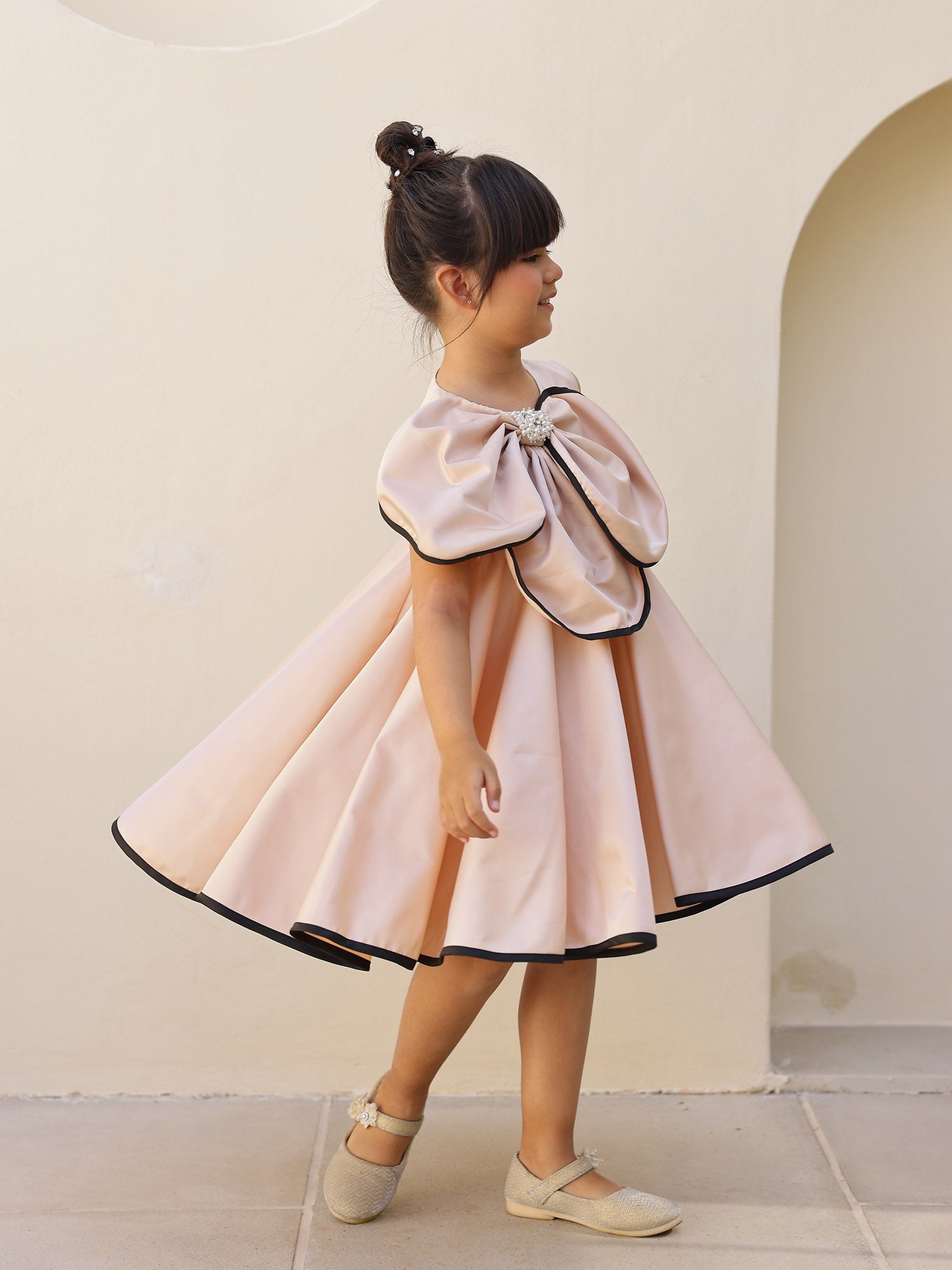 JANYAS CLOSET Luxe Champagne Flower Satin Dress