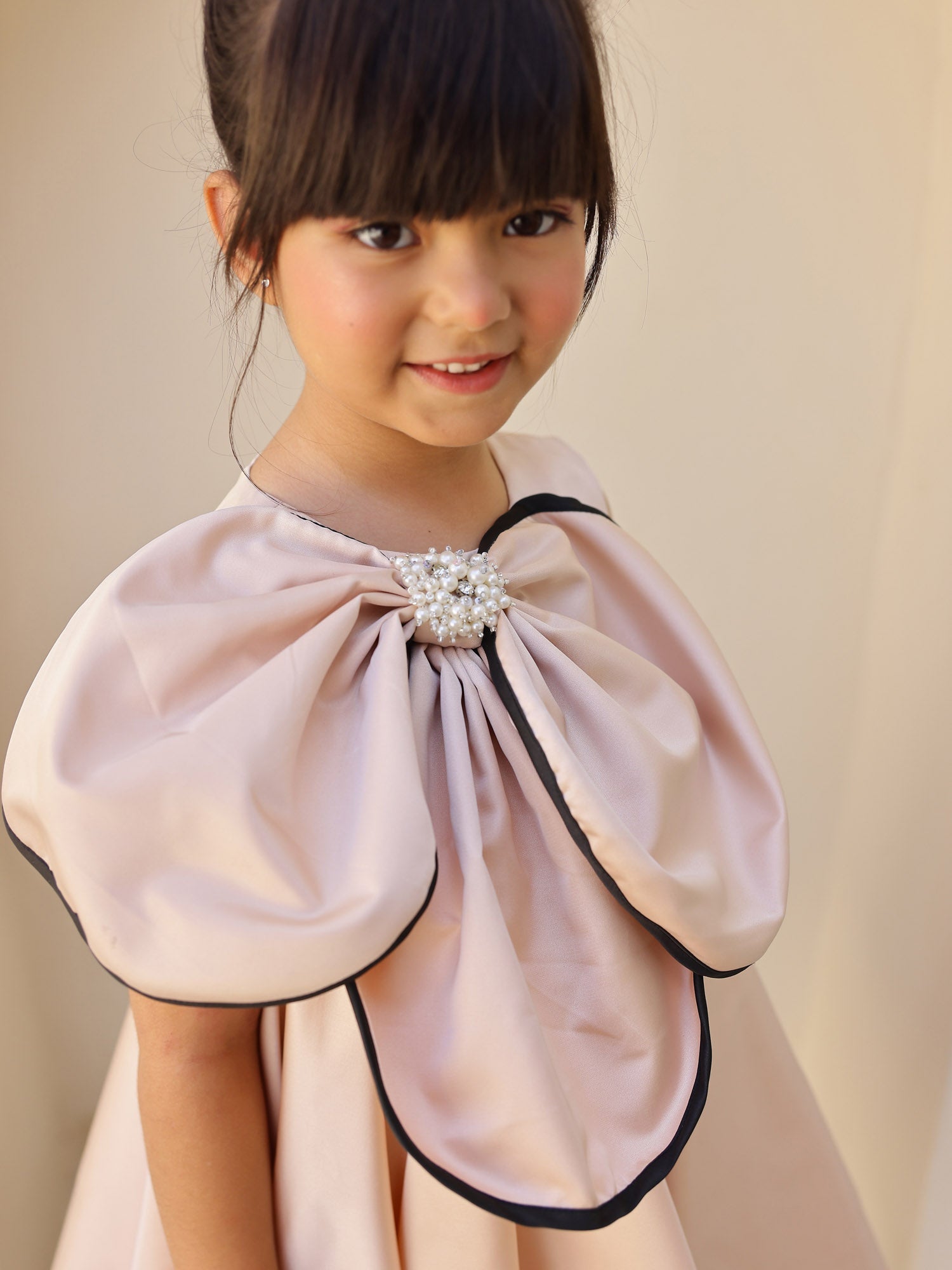 JANYAS CLOSET Luxe Champagne Flower Satin Dress