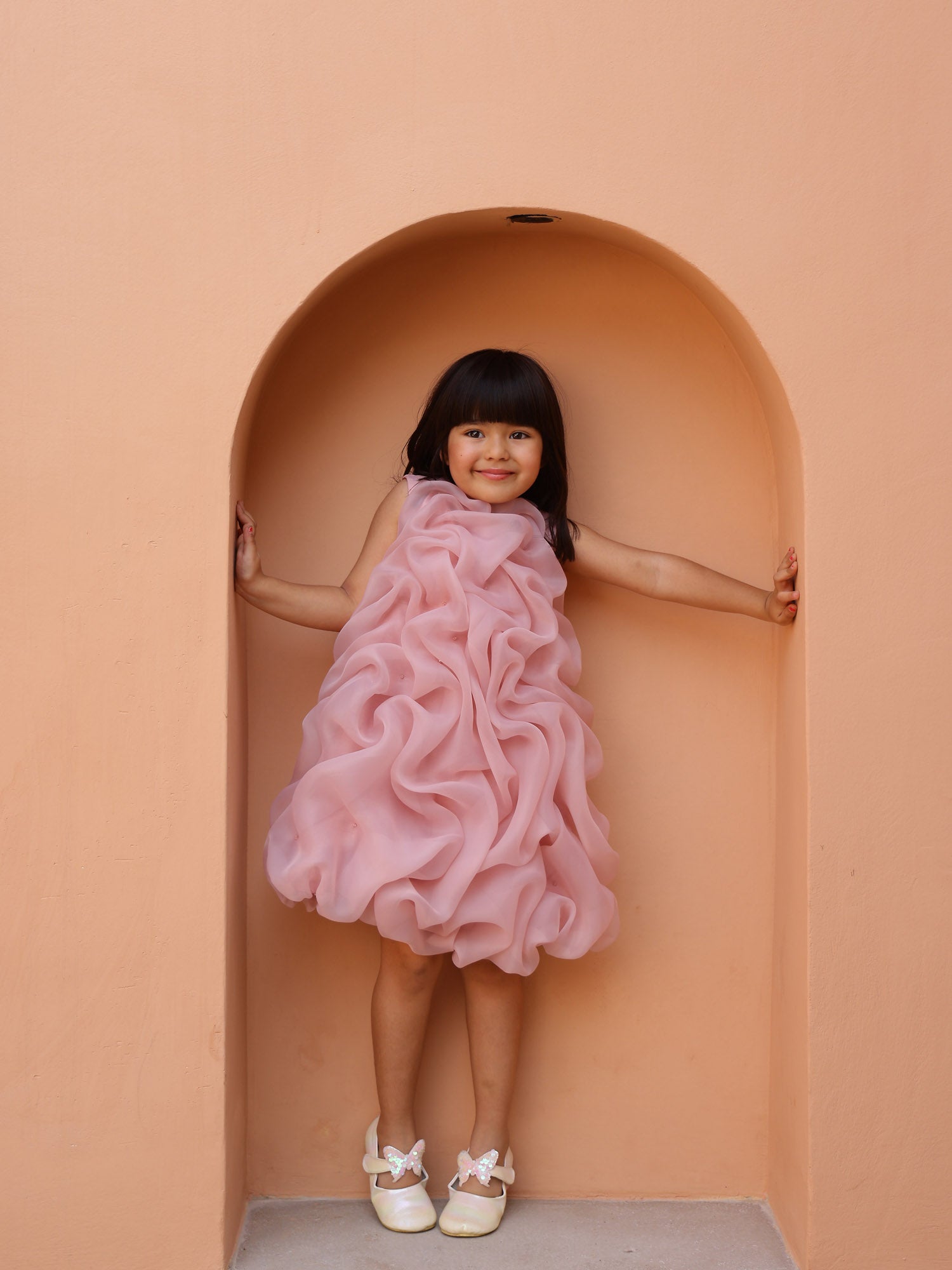 JANYAS CLOSET Mauve Pink Celestial Tuck Ruffle Dress