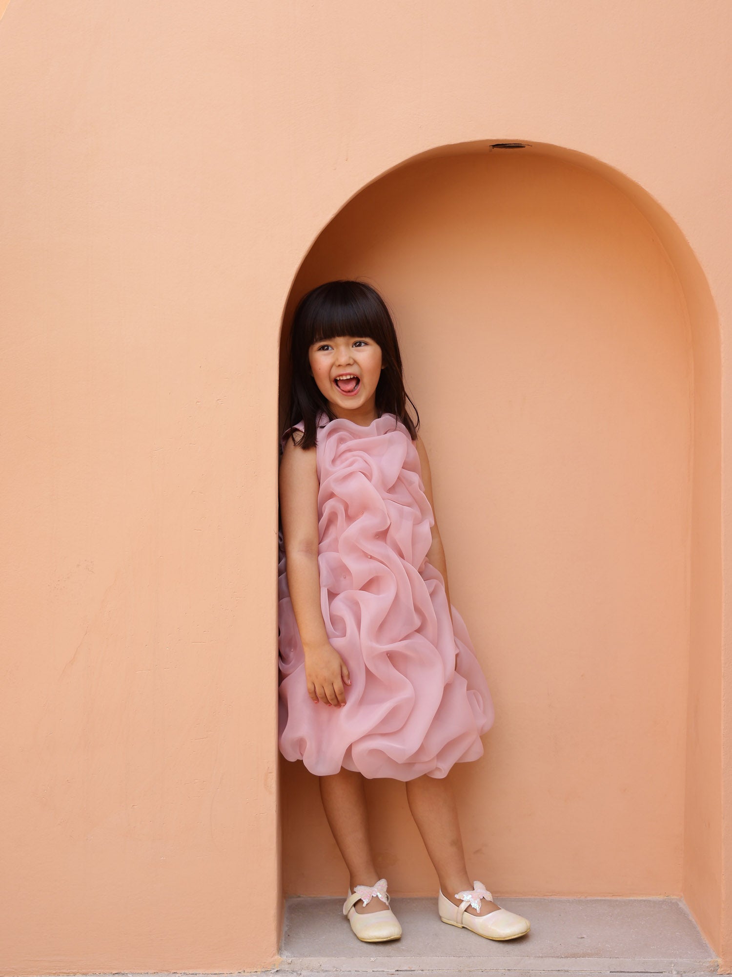 JANYAS CLOSET Mauve Pink Celestial Tuck Ruffle Dress