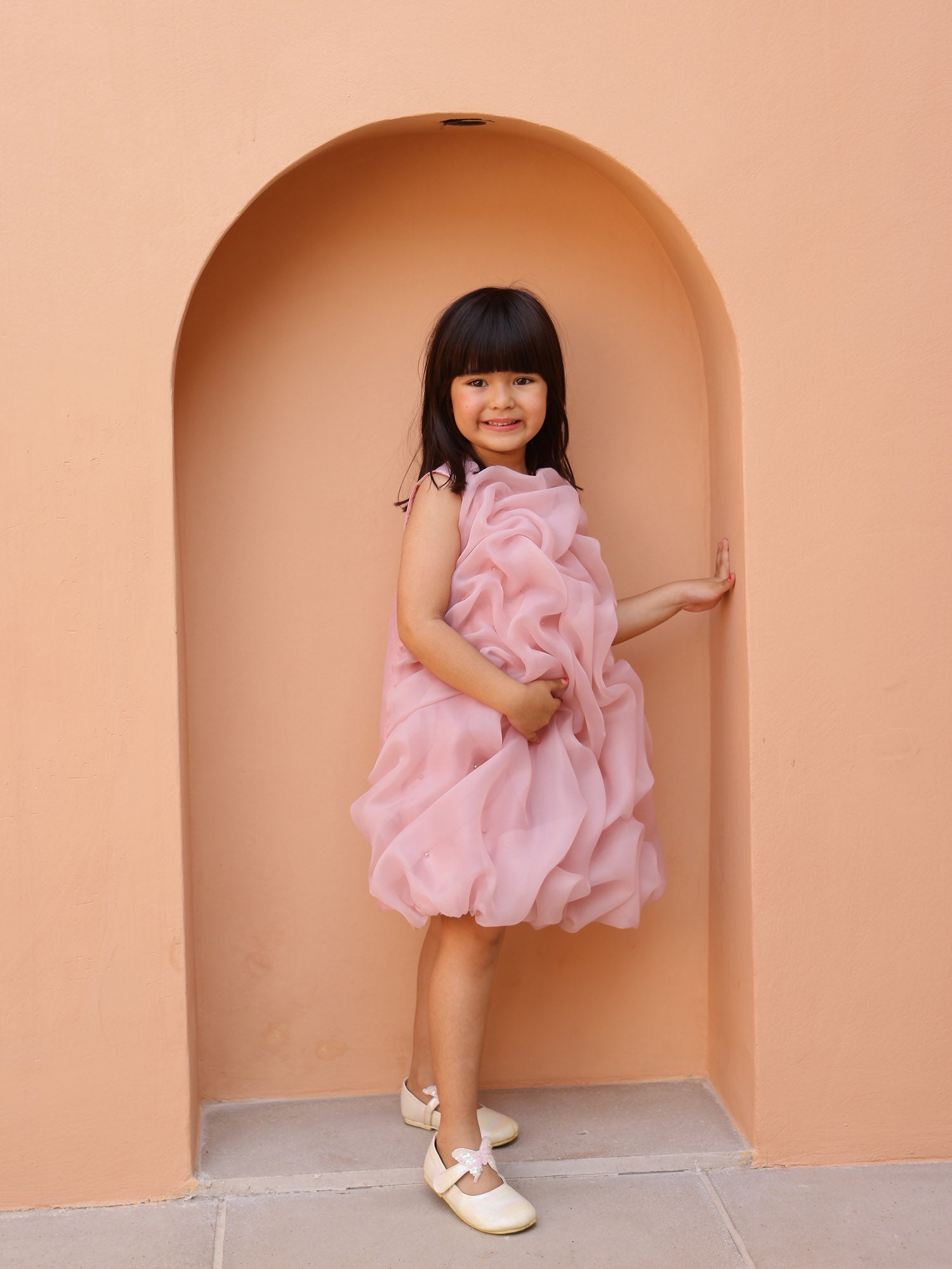 JANYAS CLOSET Mauve Pink Celestial Tuck Ruffle Dress