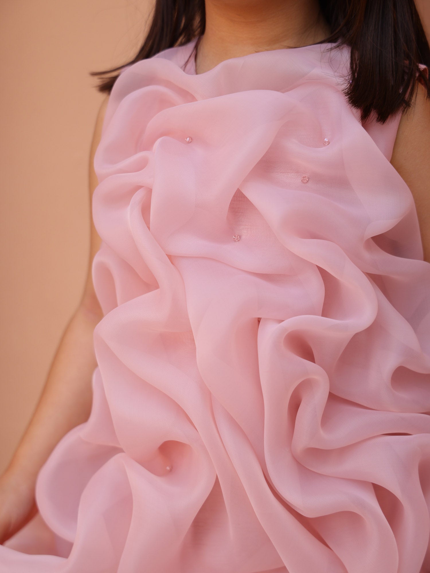 JANYAS CLOSET Mauve Pink Celestial Tuck Ruffle Dress