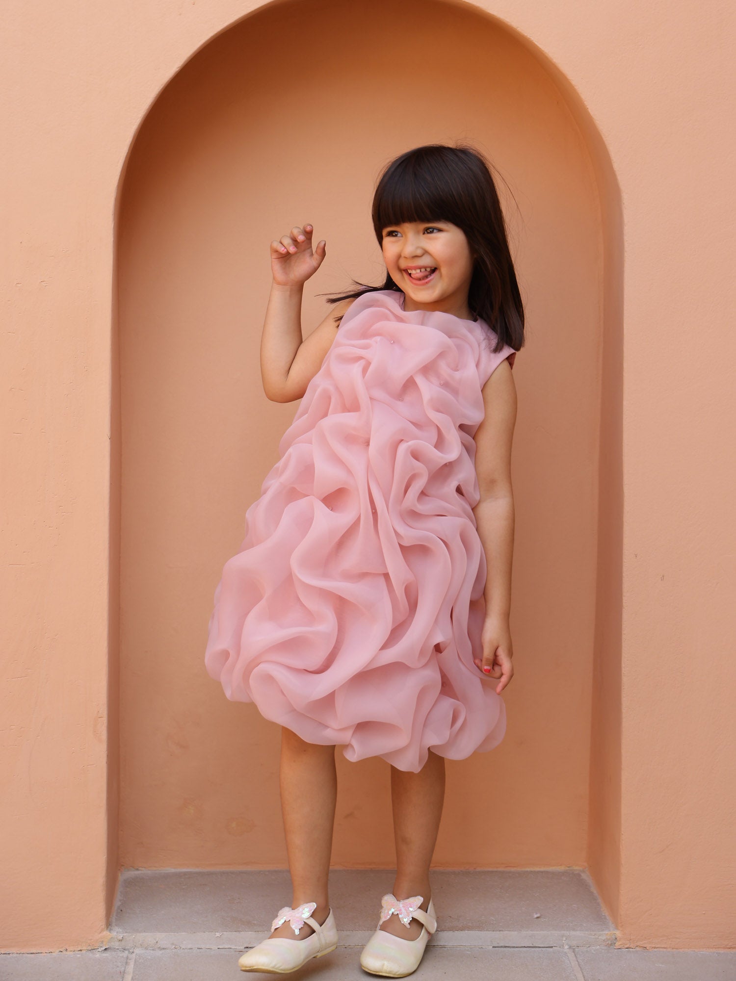 JANYAS CLOSET Mauve Pink Celestial Tuck Ruffle Dress