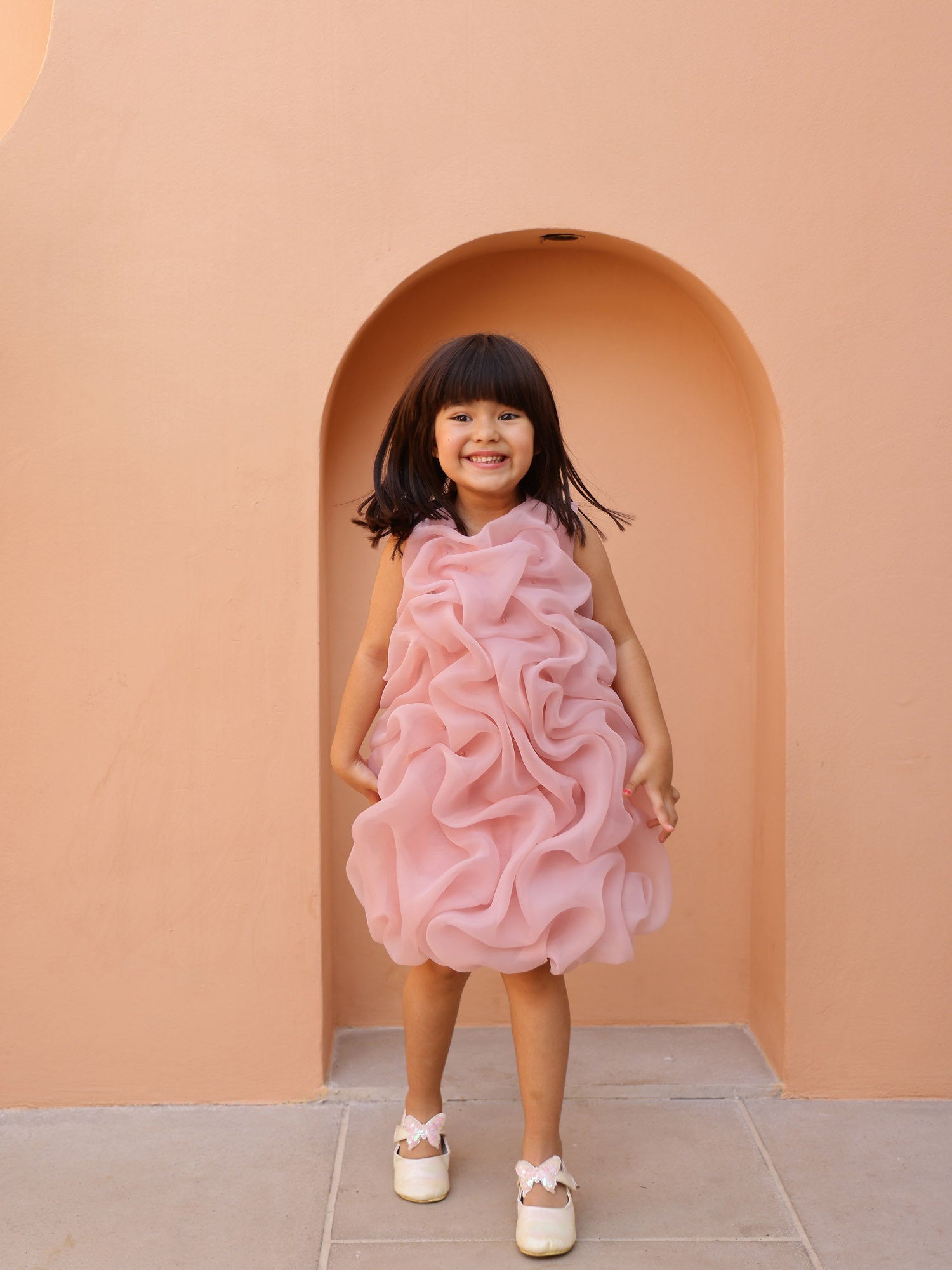 JANYAS CLOSET Mauve Pink Celestial Tuck Ruffle Dress