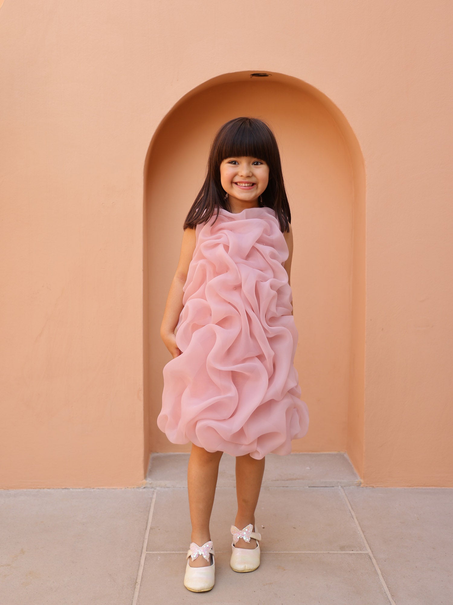 JANYAS CLOSET Mauve Pink Celestial Tuck Ruffle Dress