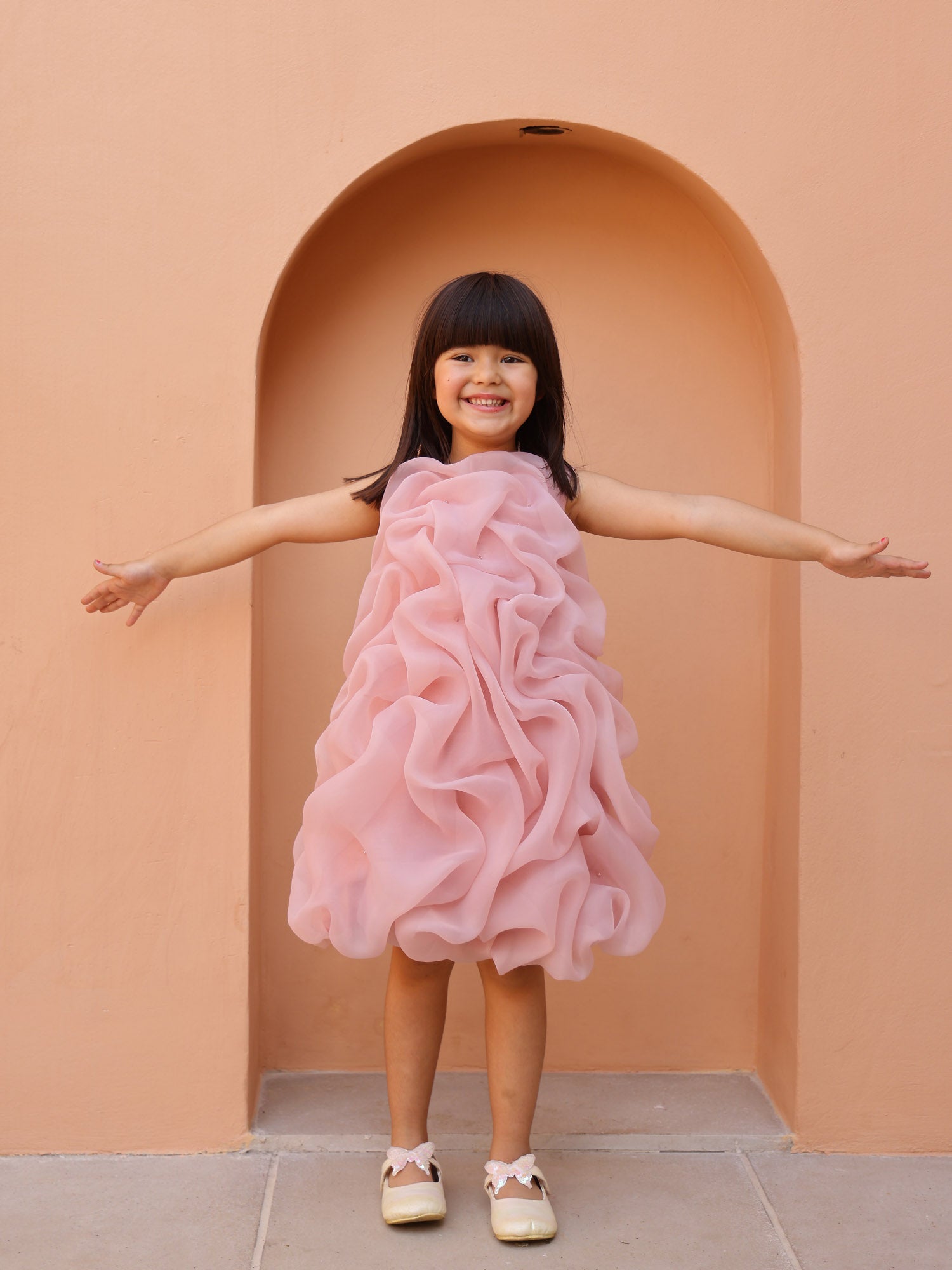 JANYAS CLOSET Mauve Pink Celestial Tuck Ruffle Dress