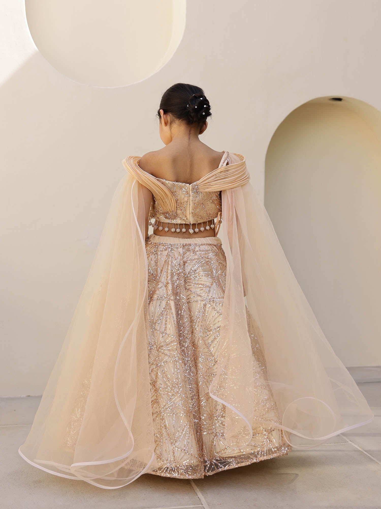 JANYAS CLOSET Gold Sparkle Sequin Lehenga Set for Girls
