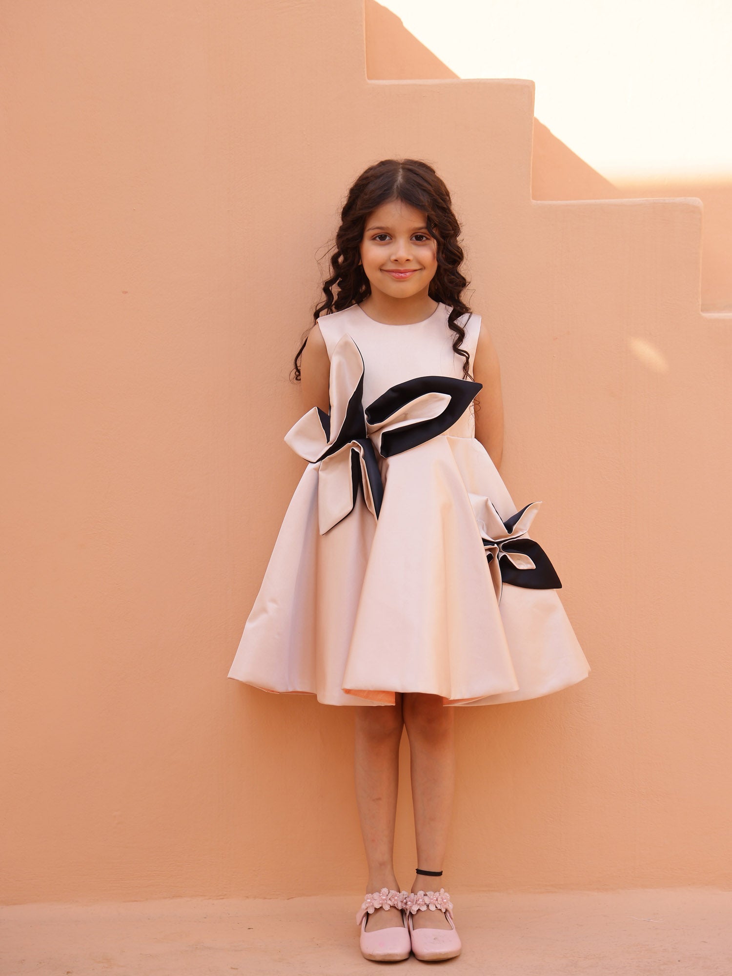 JANYAS CLSOET Champagne Petal Grace Satin Dress