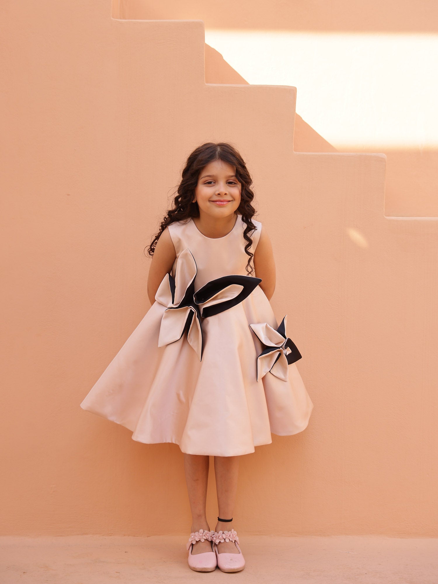 JANYAS CLSOET Champagne Petal Grace Satin Dress