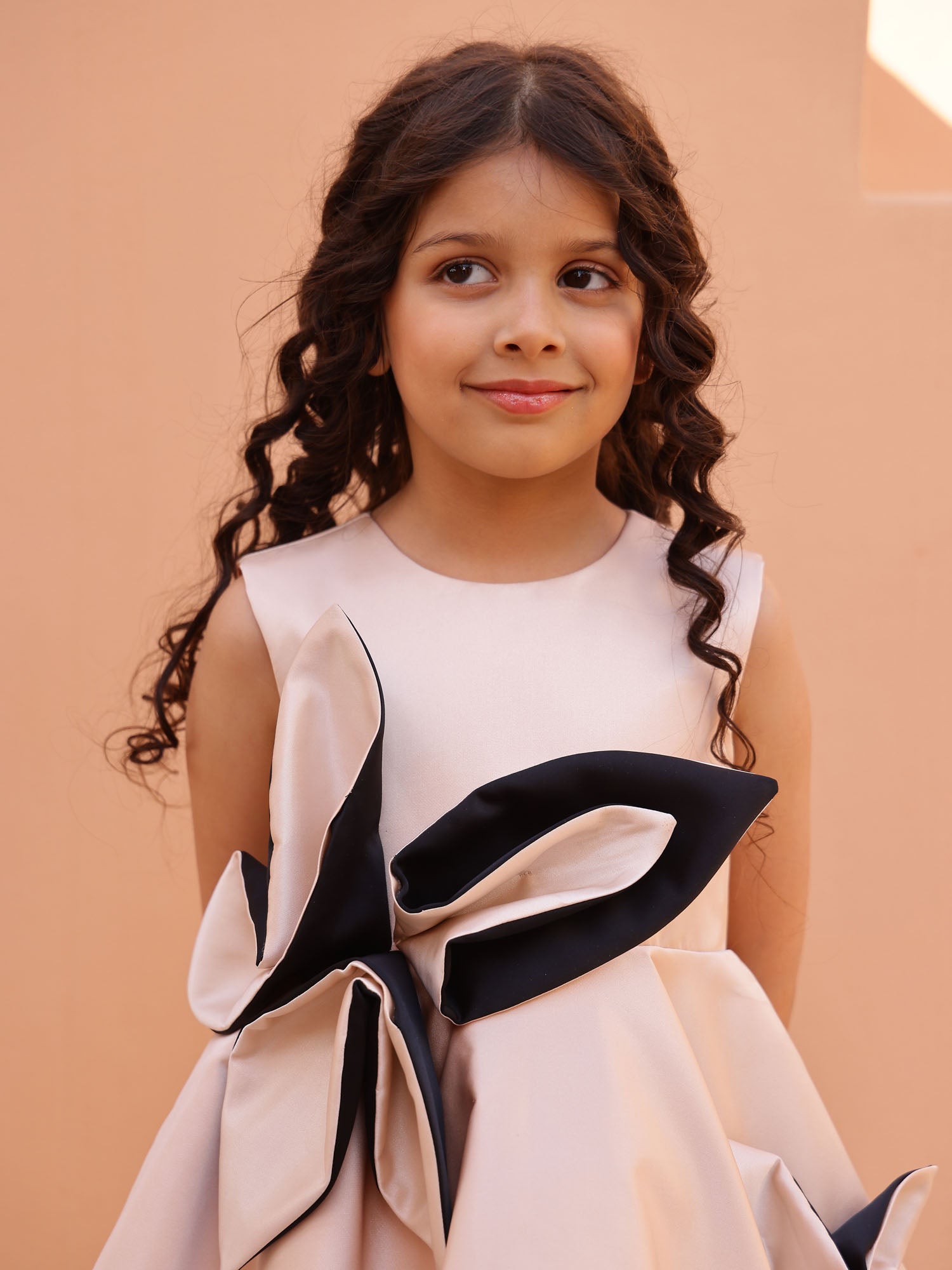 JANYAS CLSOET Champagne Petal Grace Satin Dress