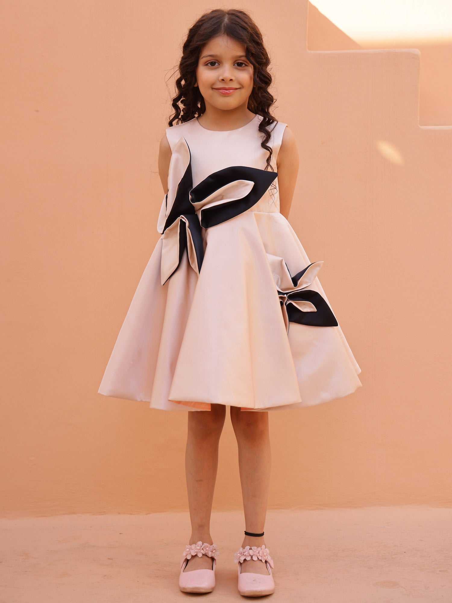 JANYAS CLSOET Champagne Petal Grace Satin Dress