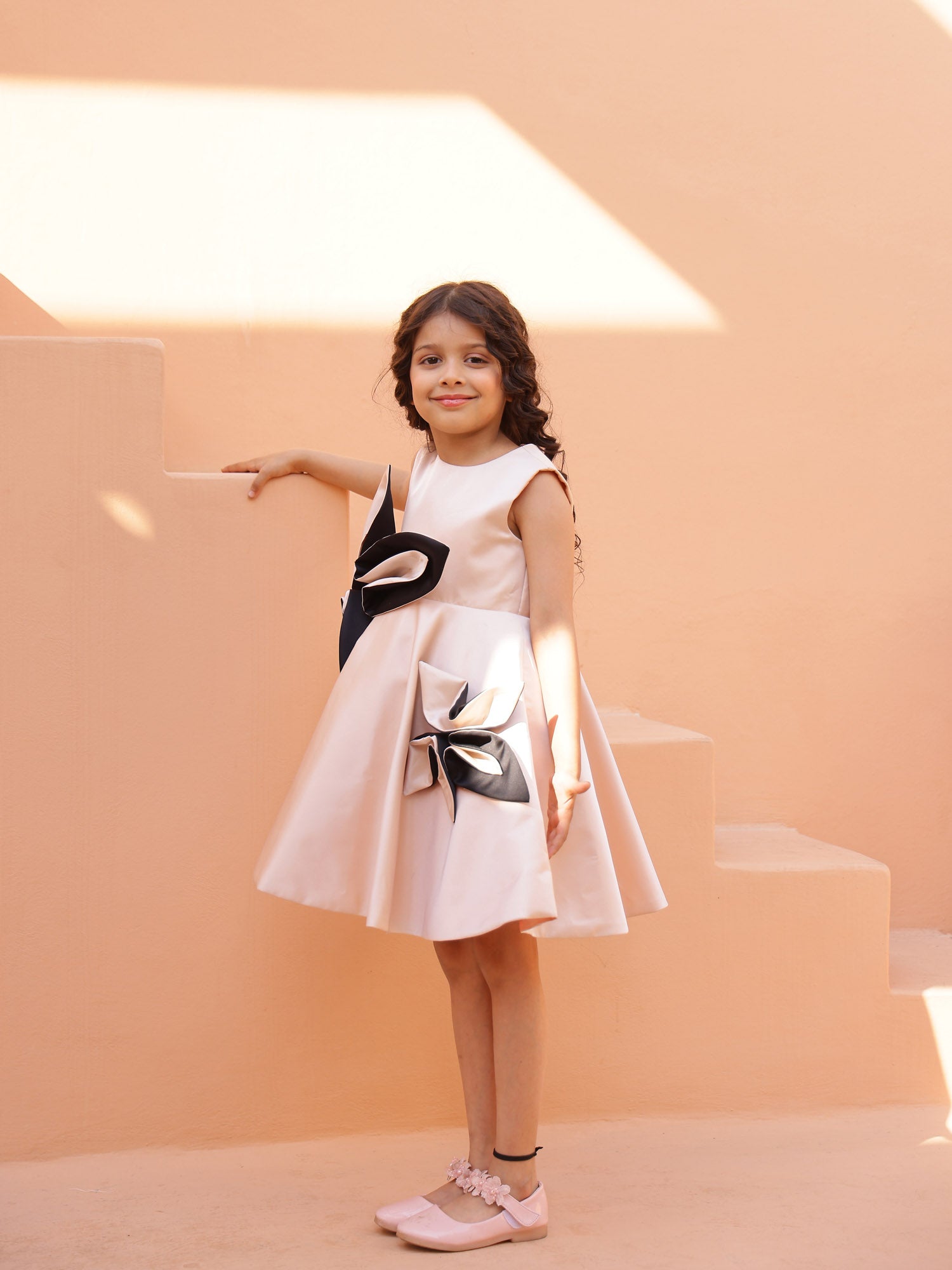 JANYAS CLSOET Champagne Petal Grace Satin Dress