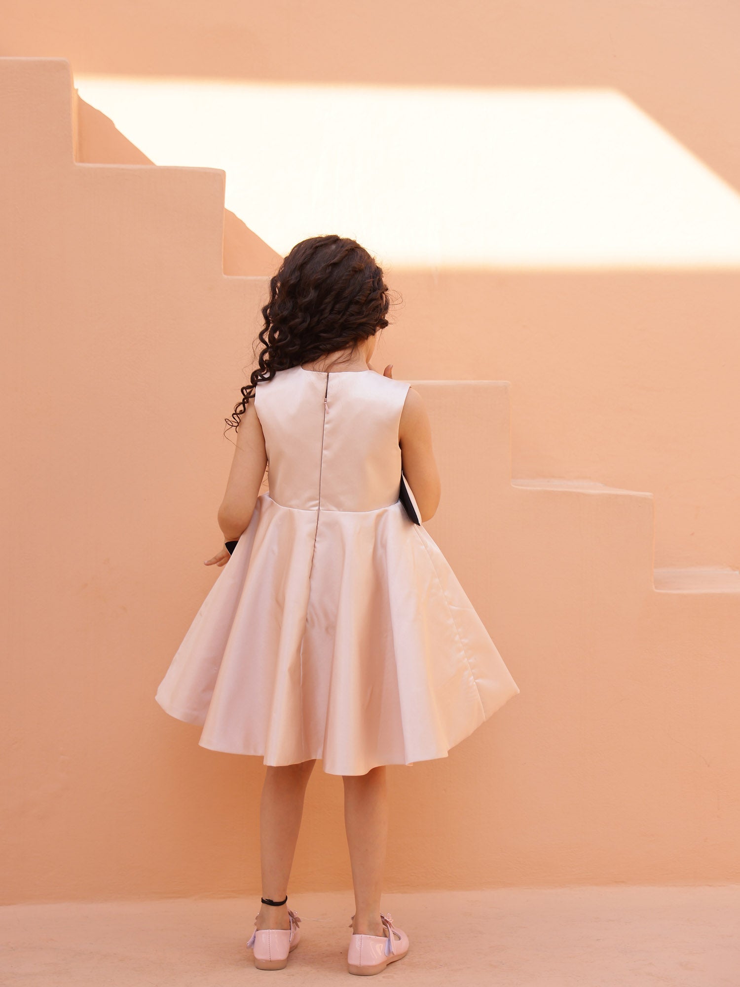 JANYAS CLSOET Champagne Petal Grace Satin Dress