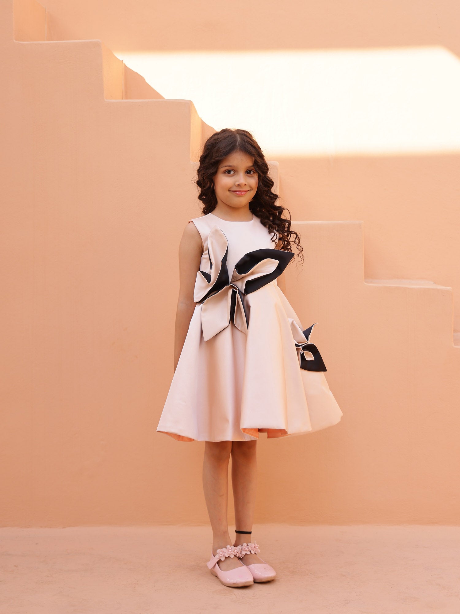 JANYAS CLSOET Champagne Petal Grace Satin Dress