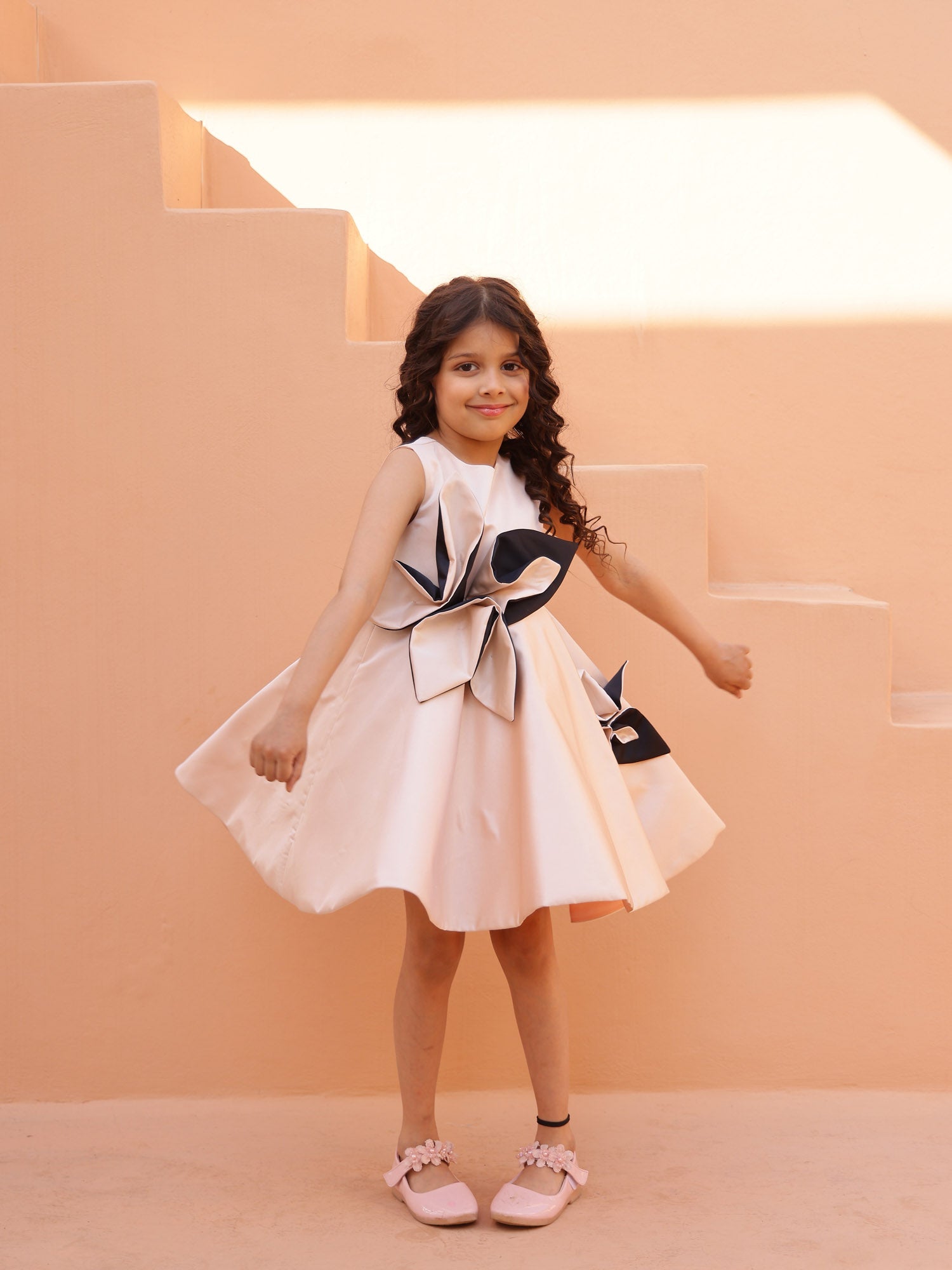 JANYAS CLSOET Champagne Petal Grace Satin Dress