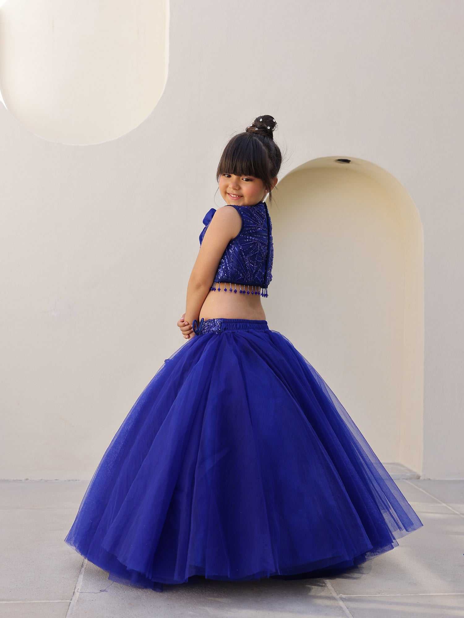 JANYAS CLOSET Royal Blue Perl Sequin Lehenga Set for Girls