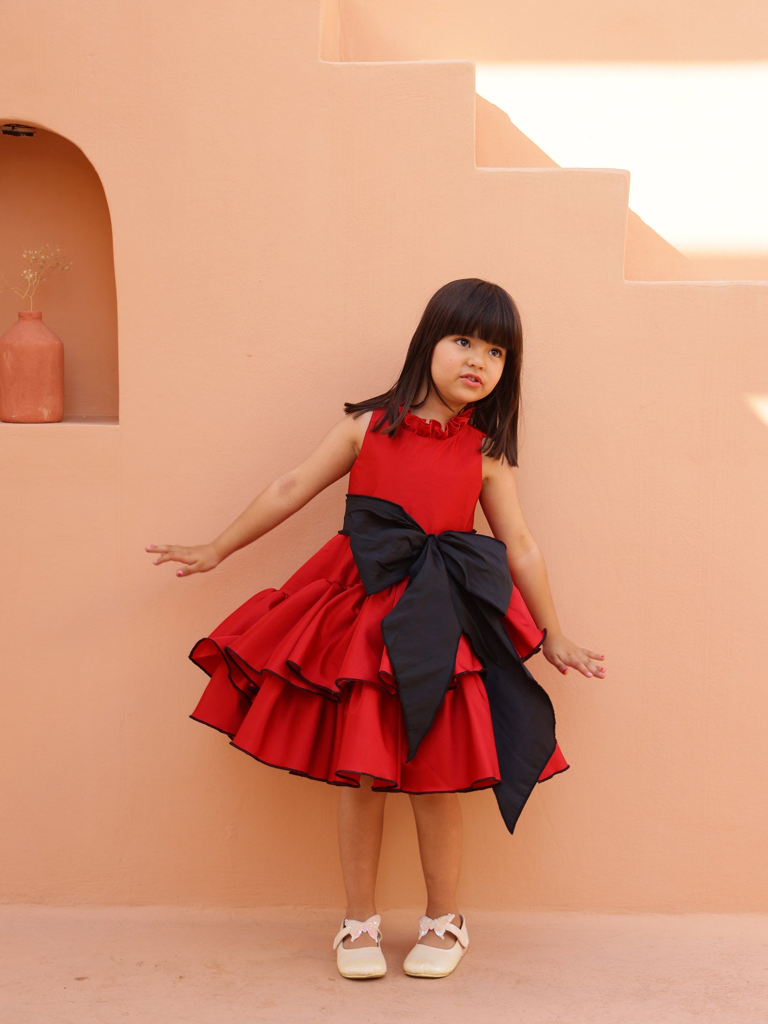 JANYAS CLOSET Scarlet Charm Tiered Ruffle Dress