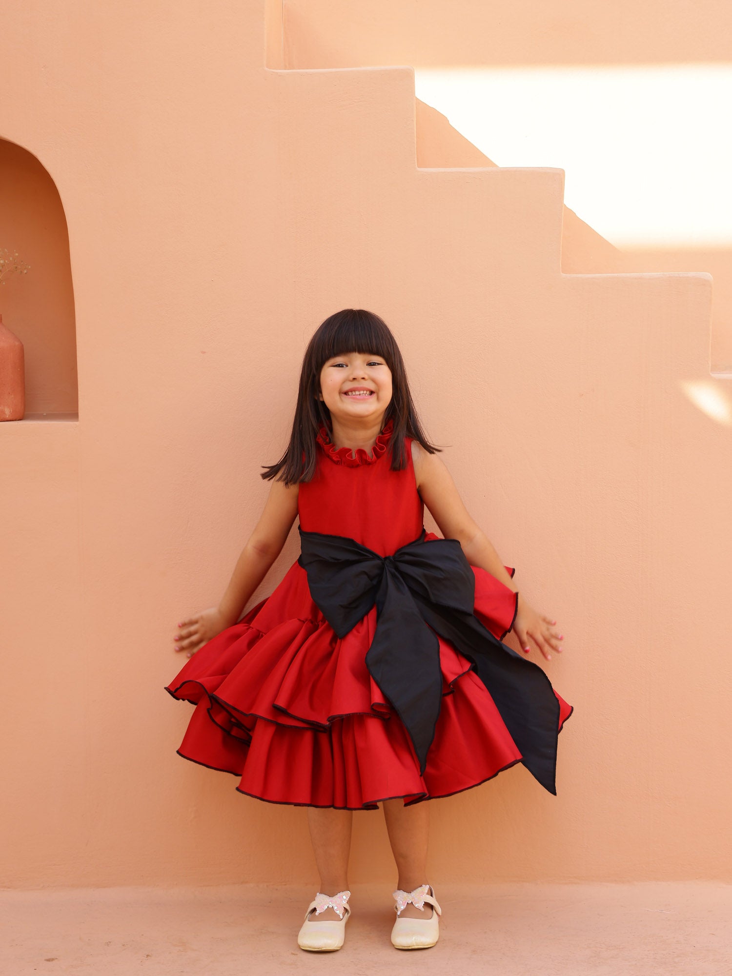 JANYAS CLOSET Scarlet Charm Tiered Ruffle Dress
