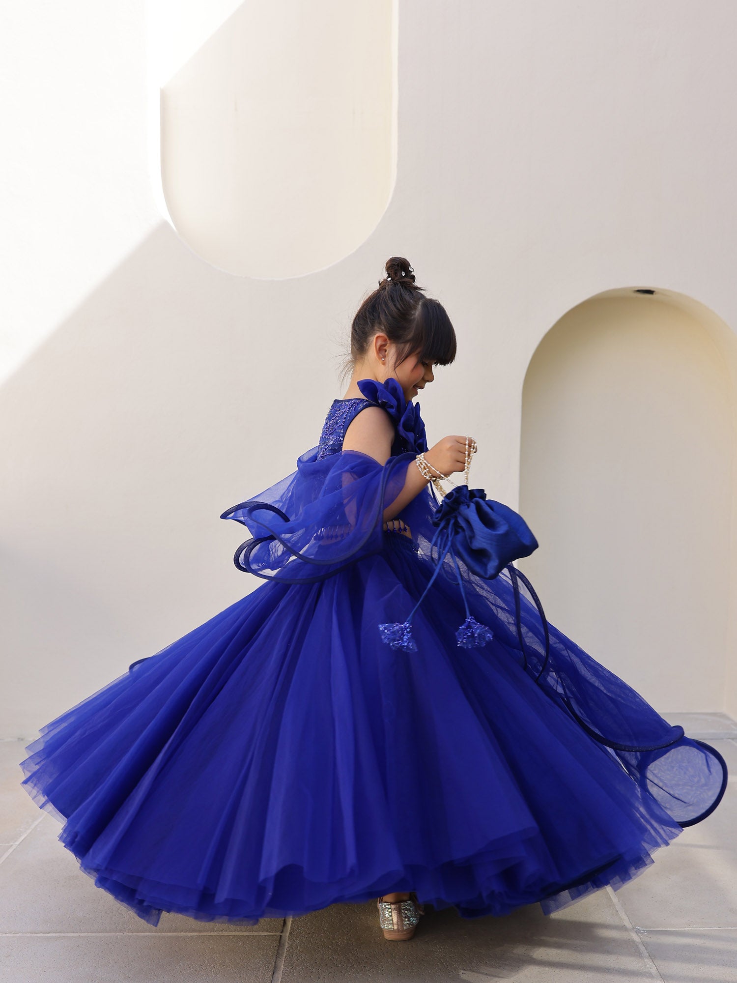 JANYAS CLOSET Royal Blue Perl Sequin Lehenga Set for Girls