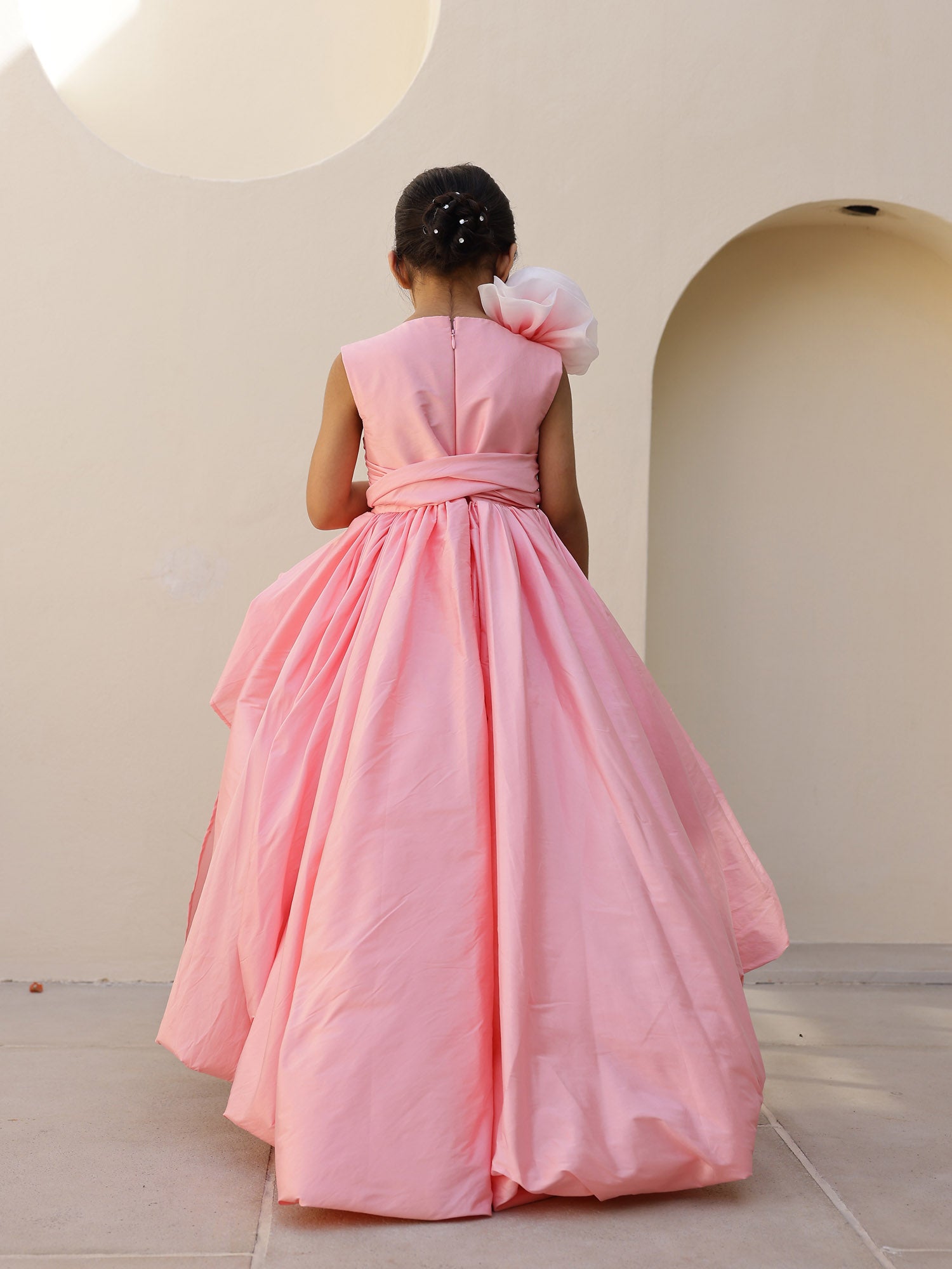 Girls Pink High Low Katarina Dress With Hair Pin