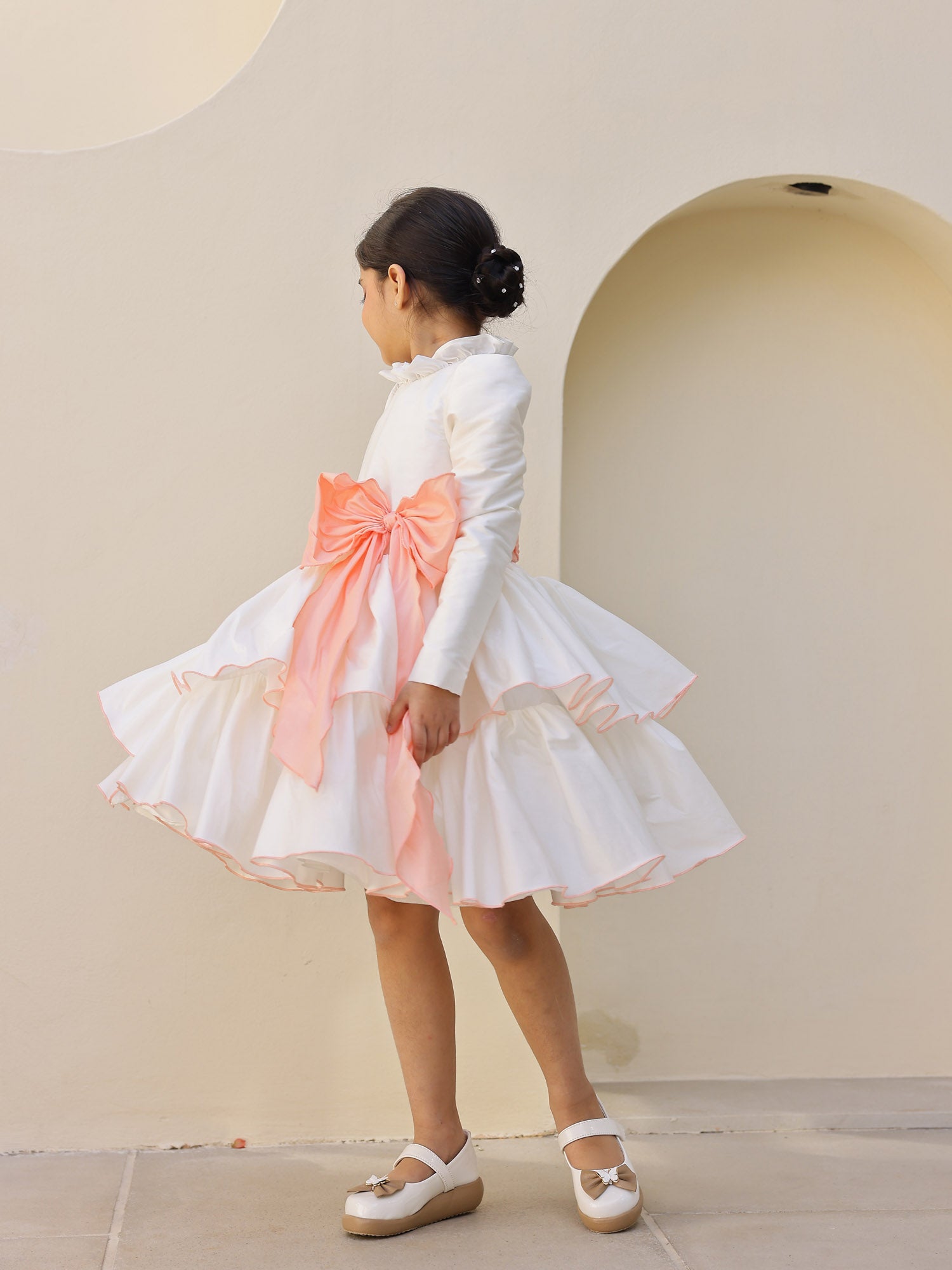 JANYAS CLOSET Princess Peach White Ruffled Dress with sleeves