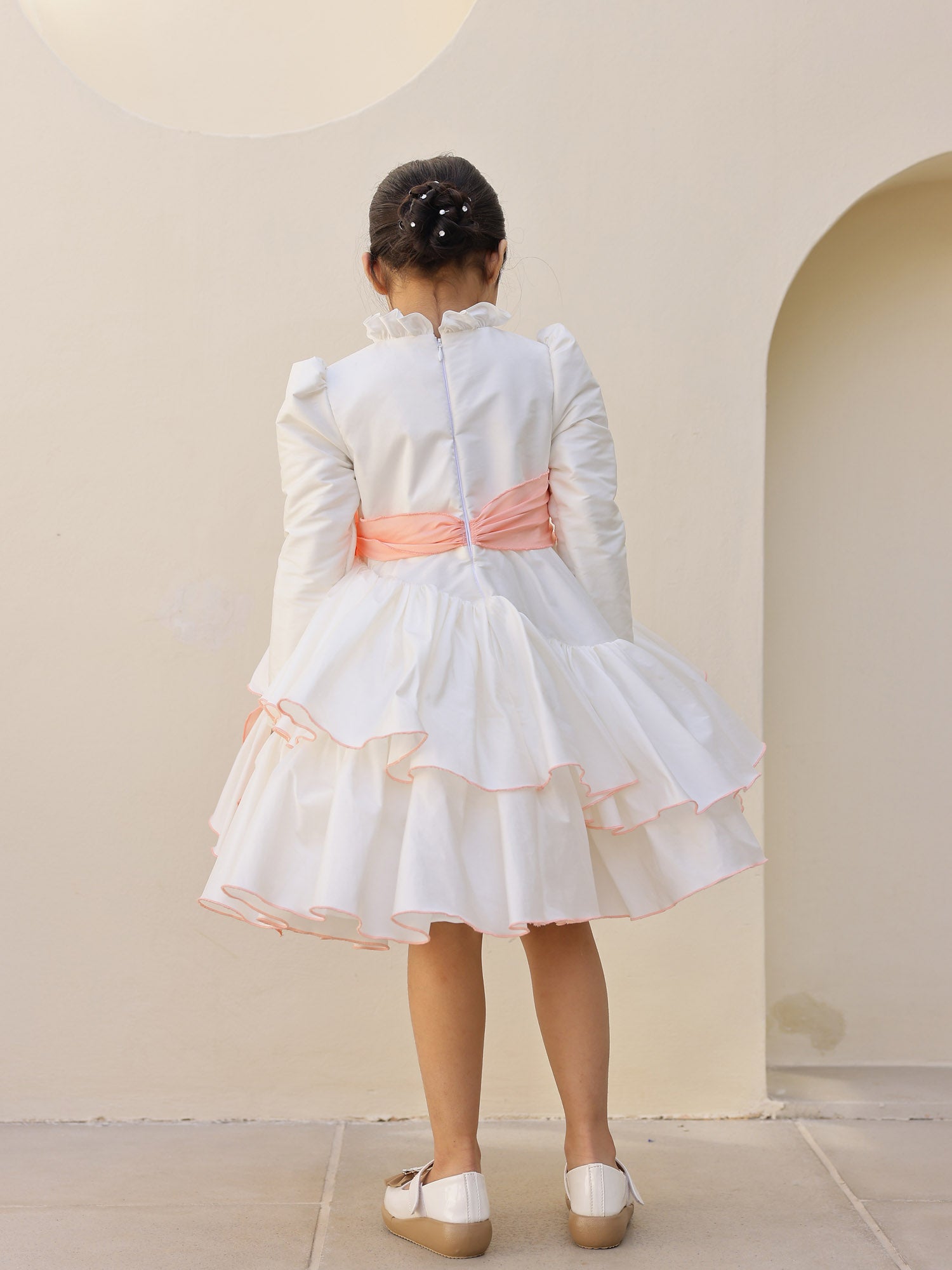 JANYAS CLOSET Princess Peach White Ruffled Dress with sleeves