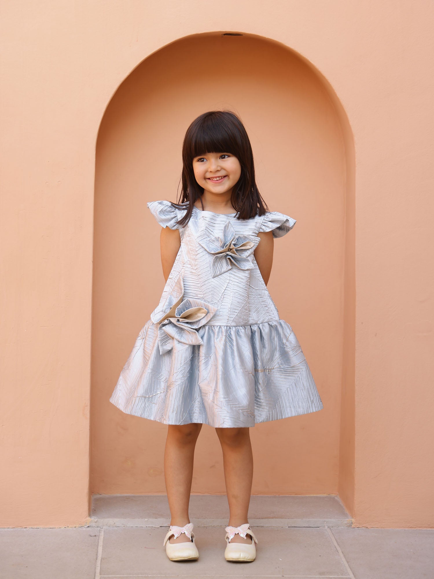JANYAS CLOSET Luna Bloom Metallic Party Dress