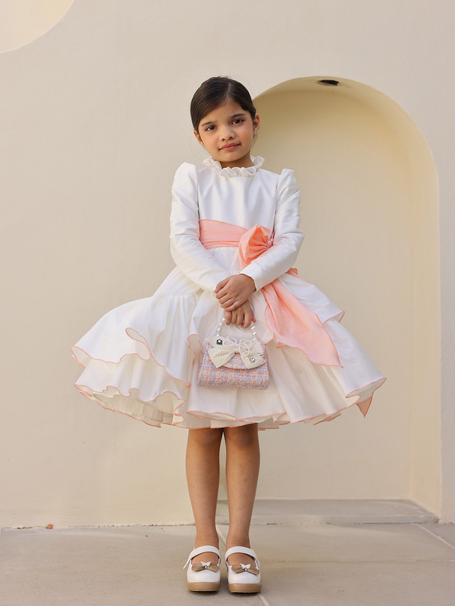 pink dress princess peach JANYAS CLOSET Princess Peach White Ruffled Dress with sleeves