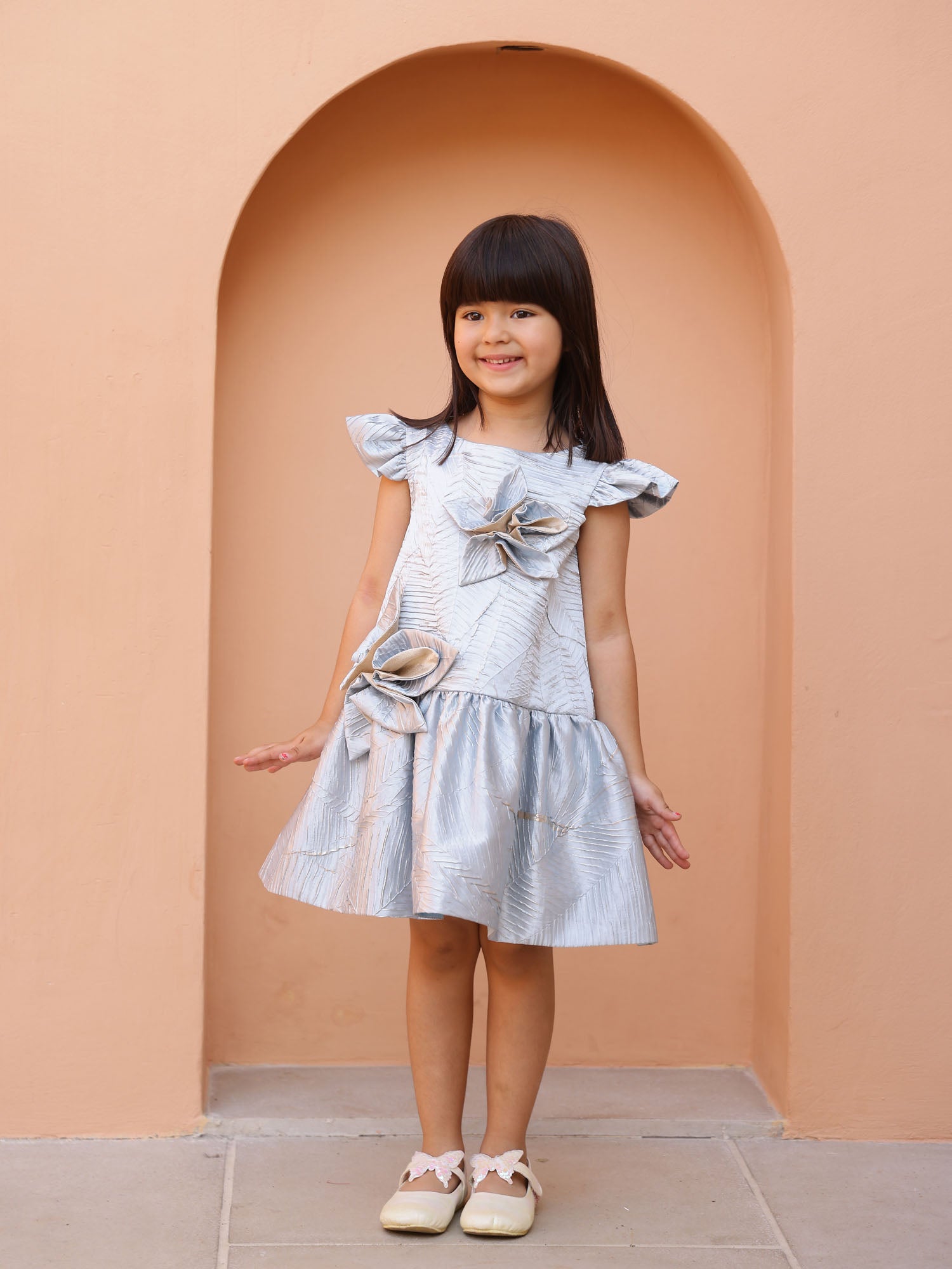 JANYAS CLOSET Luna Bloom Metallic Party Dress