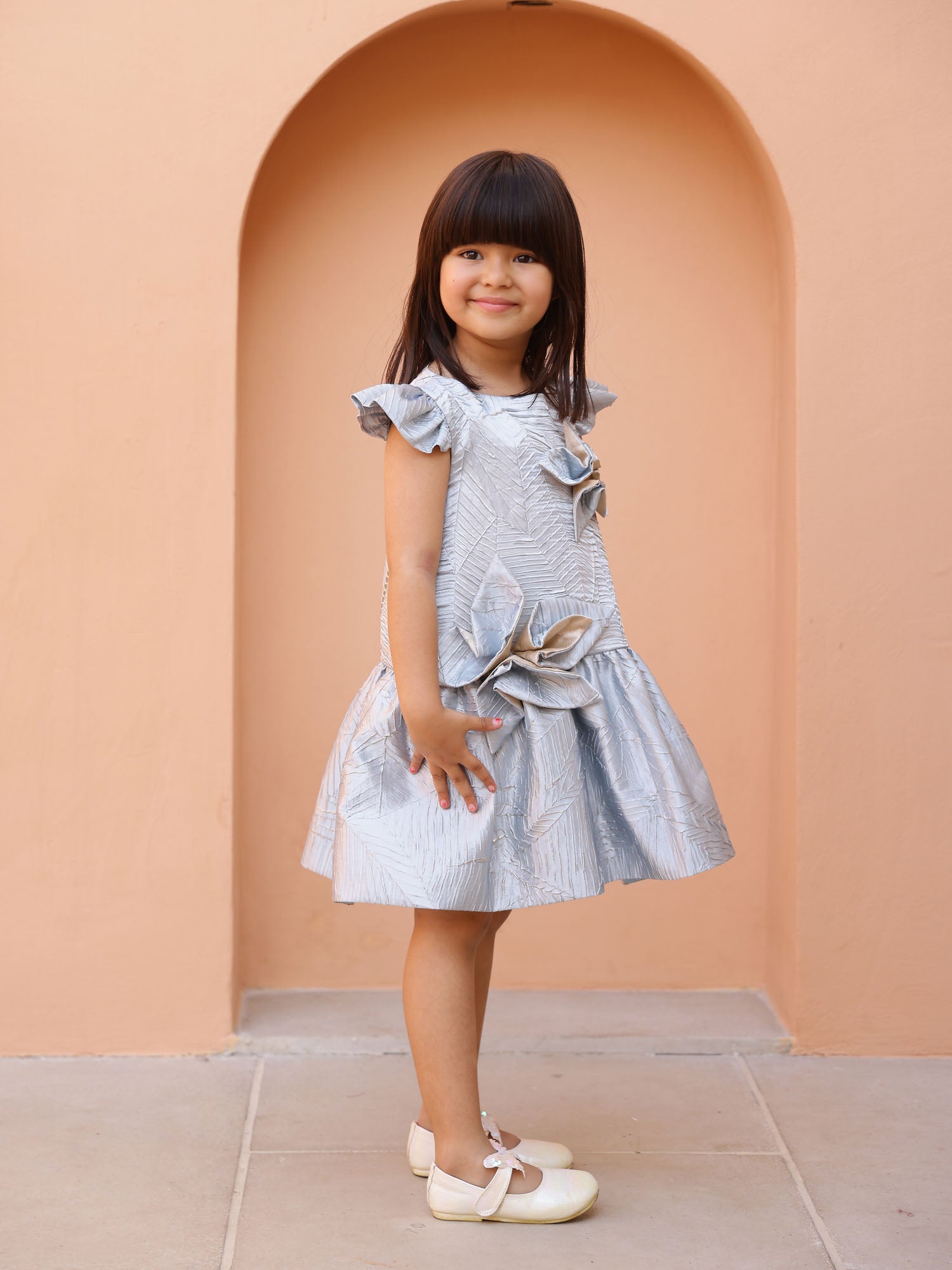 JANYAS CLOSET Luna Bloom Metallic Party Dress