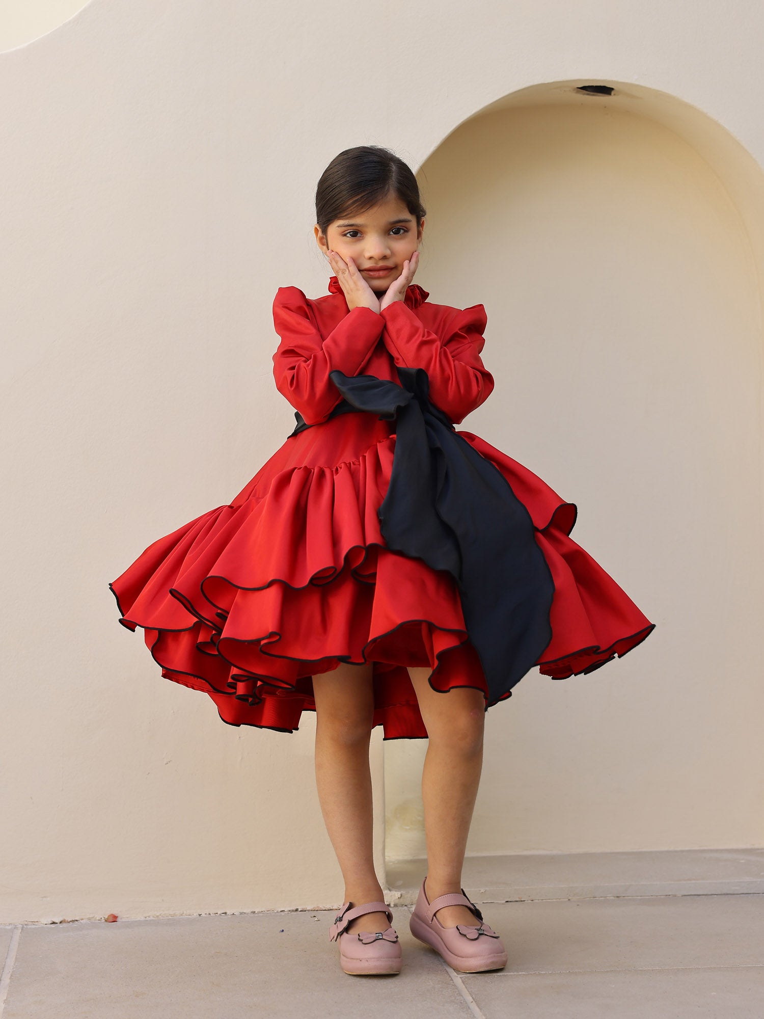 JANYAS CLOSET Scarlet Charm Tiered Ruffle Dress
